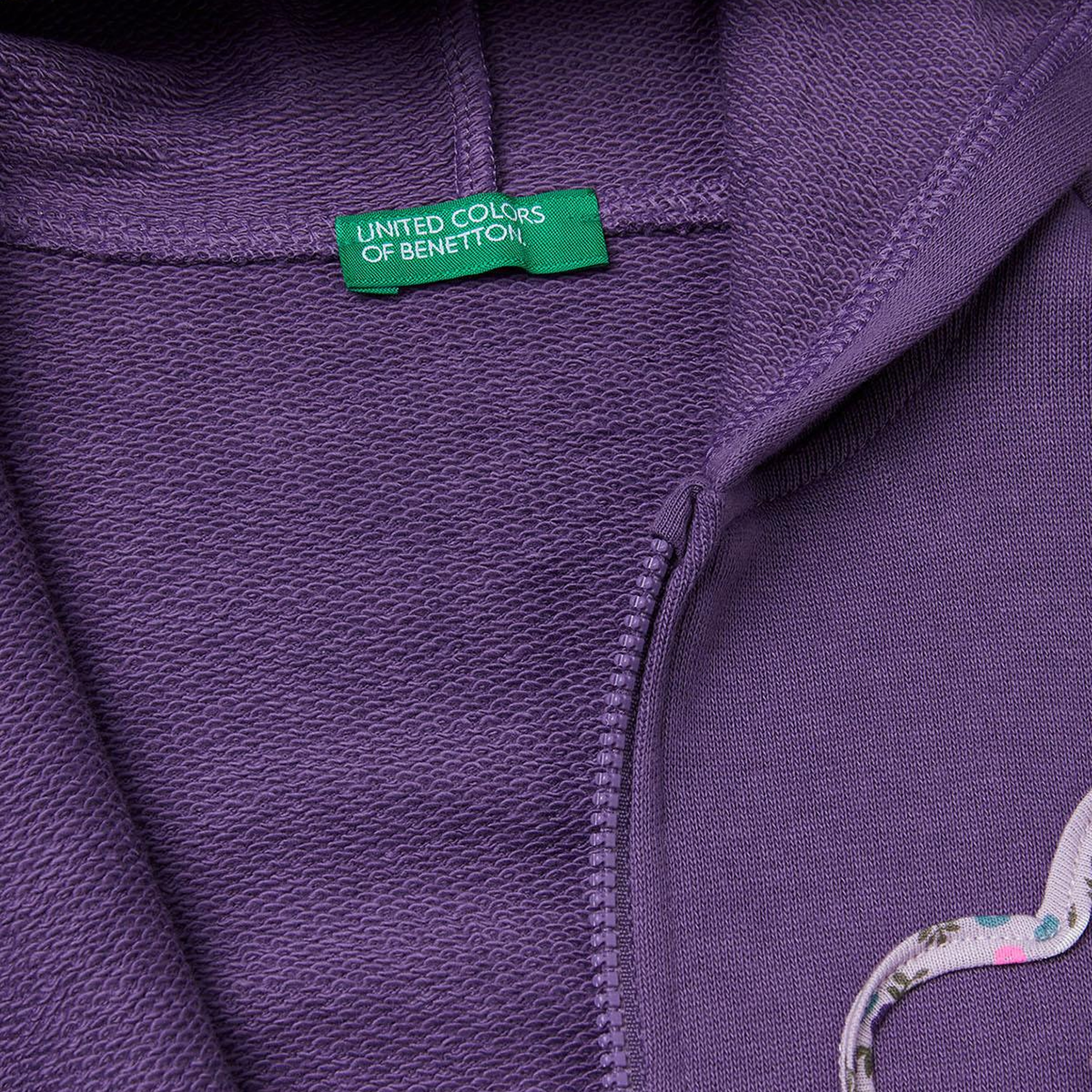 Kız Çocuk Mor Önü Aplikeli Fermuarlı Yan Cepli Kapüşonlu Sweatshirt