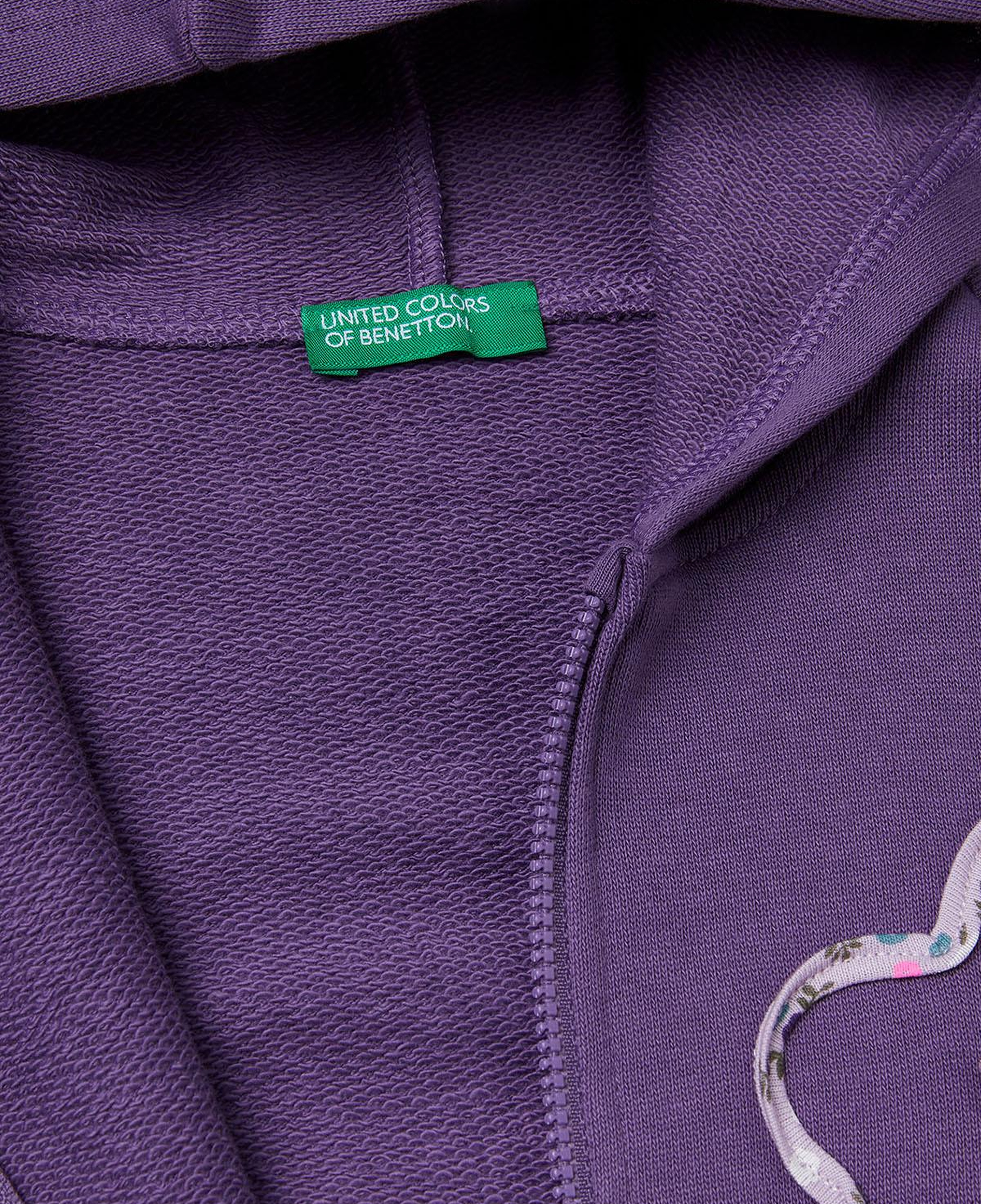 Kız Çocuk Mor Önü Aplikeli Fermuarlı Yan Cepli Kapüşonlu Sweatshirt