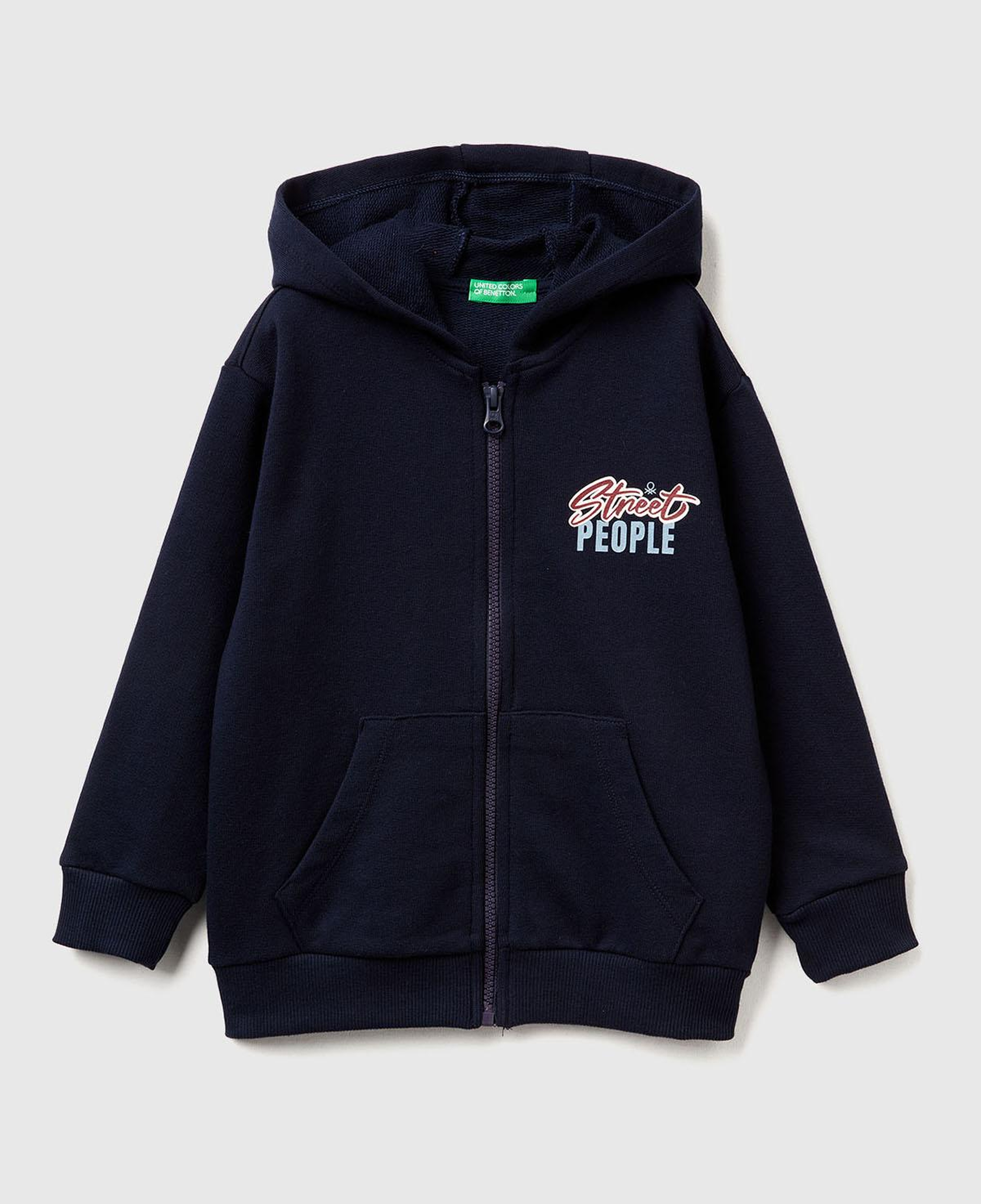 Erkek Çocuk Lacivert Baskılı Fermuarlı Kapüşonlu Relaxed Fit Sweatshirt