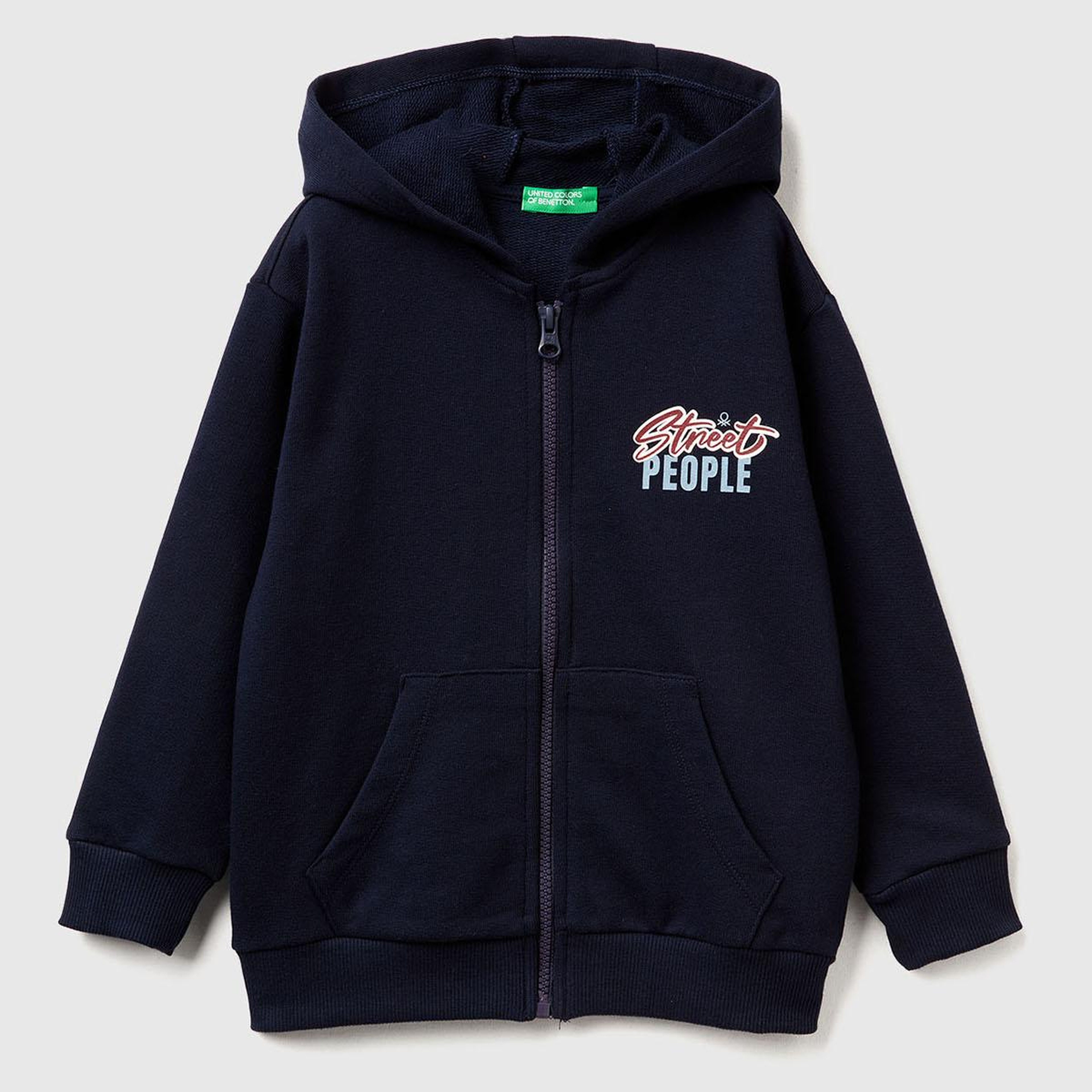 Erkek Çocuk Lacivert Baskılı Fermuarlı Kapüşonlu Relaxed Fit Sweatshirt