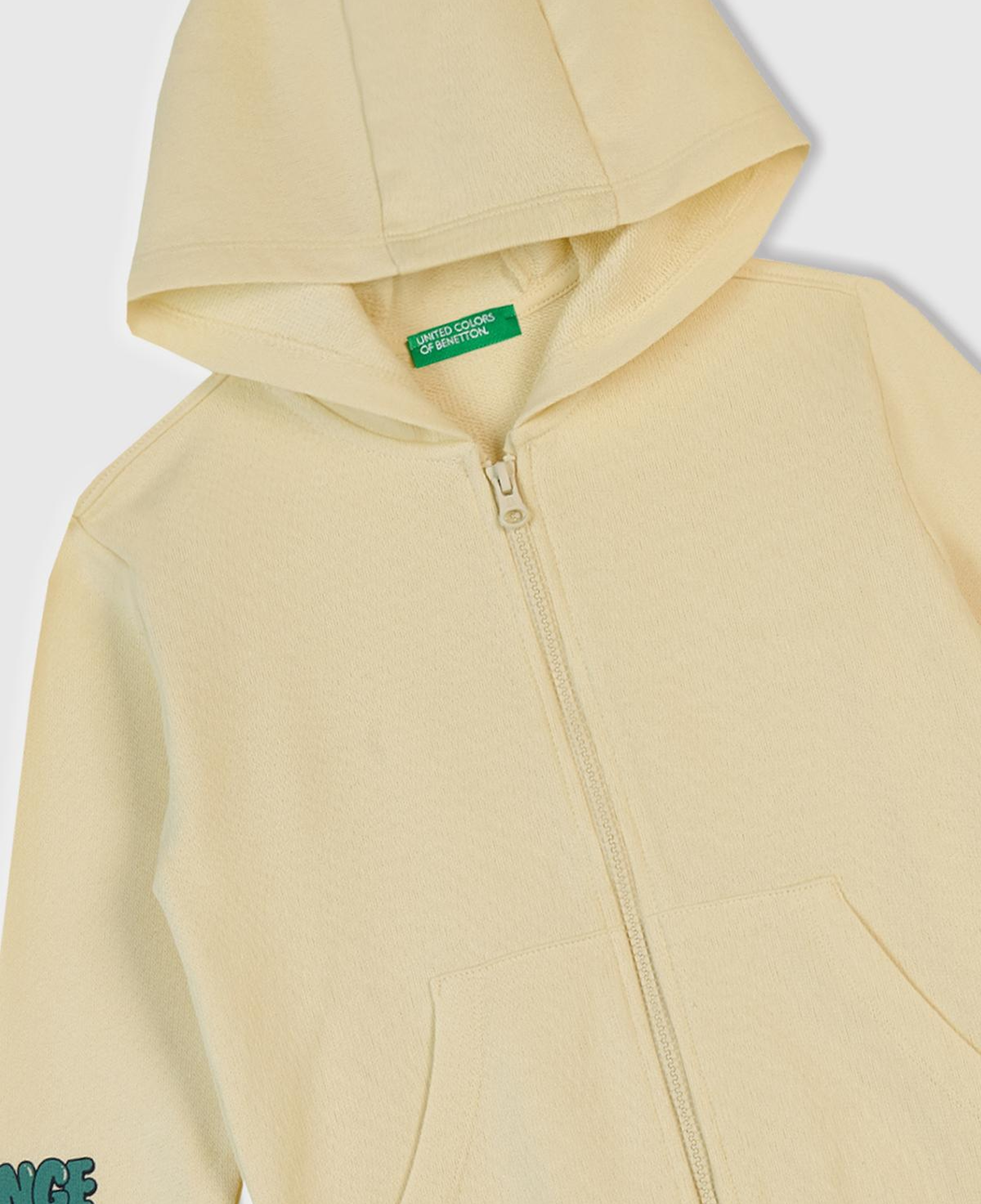 Erkek Çocuk Krem Baskılı Fermuarlı Kapüşonlu Relaxed Fit Sweatshirt