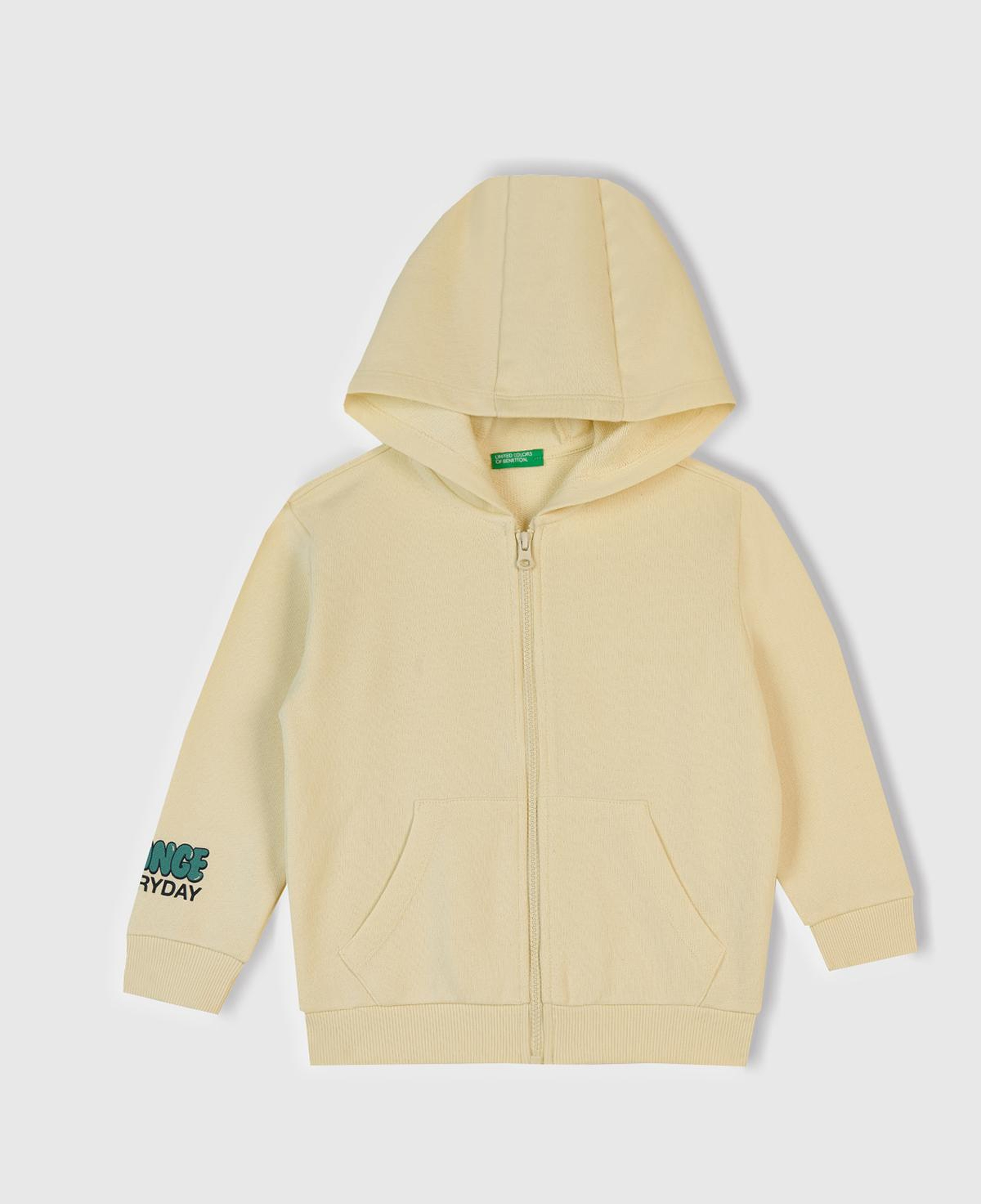 Erkek Çocuk Krem Baskılı Fermuarlı Kapüşonlu Relaxed Fit Sweatshirt