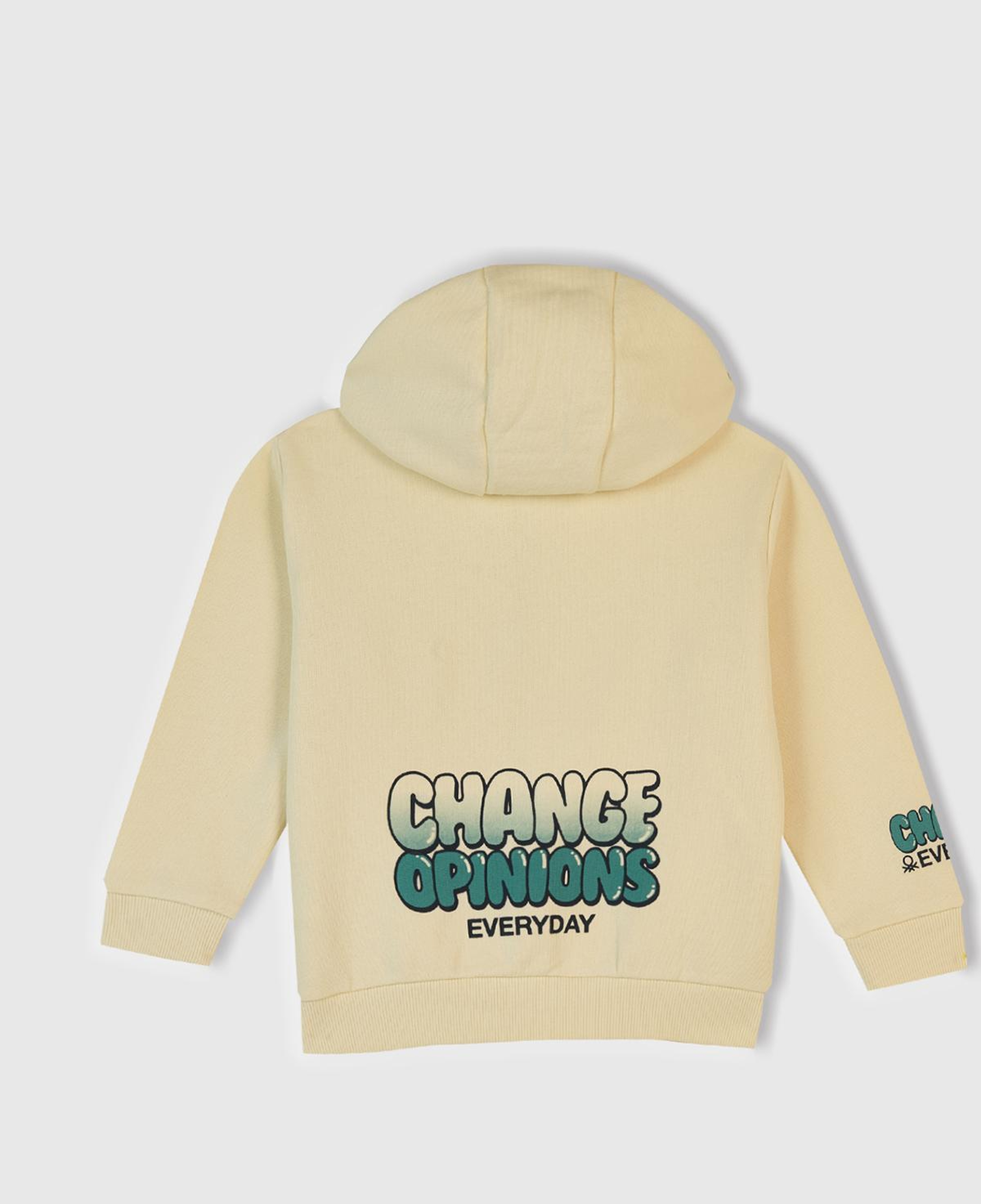 Erkek Çocuk Krem Baskılı Fermuarlı Kapüşonlu Relaxed Fit Sweatshirt