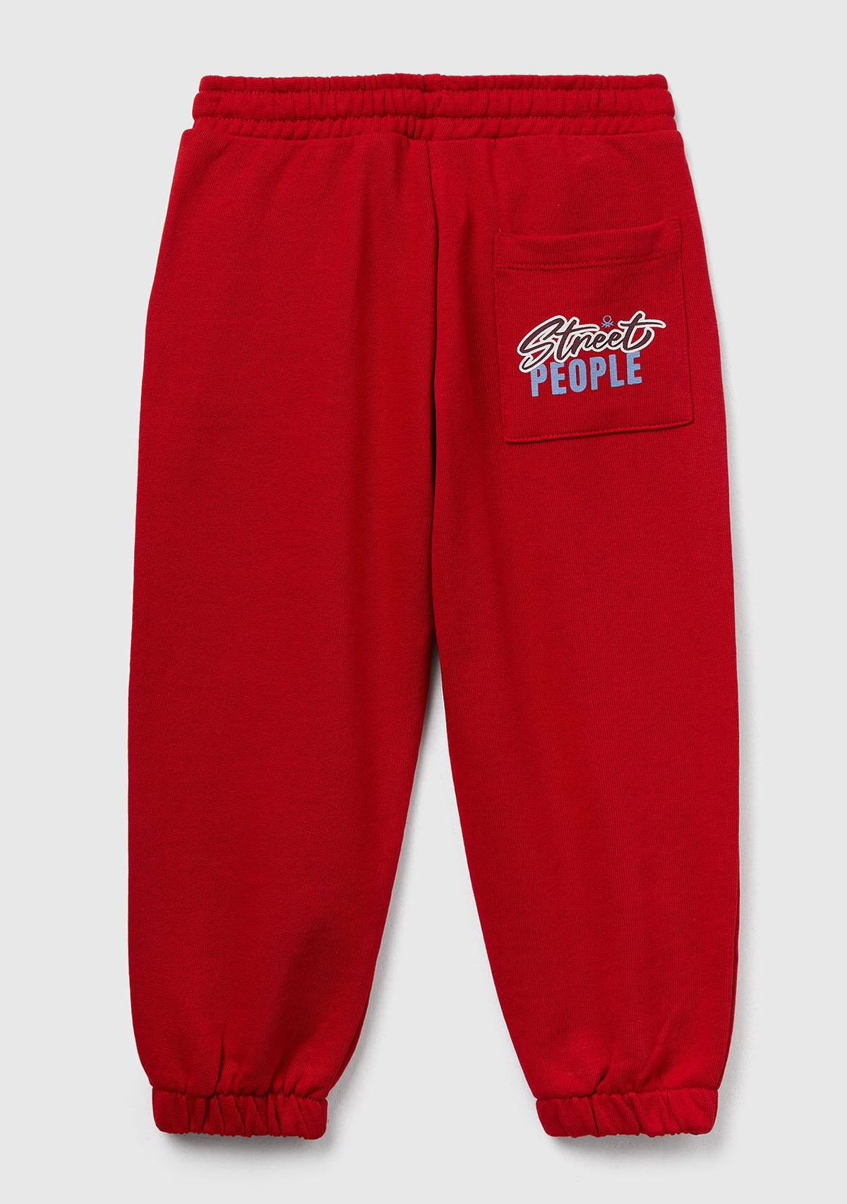 Erkek Çocuk Kırmızı Baskılı Beli ve Bileği Lastikli İpli  Eşofman Altı