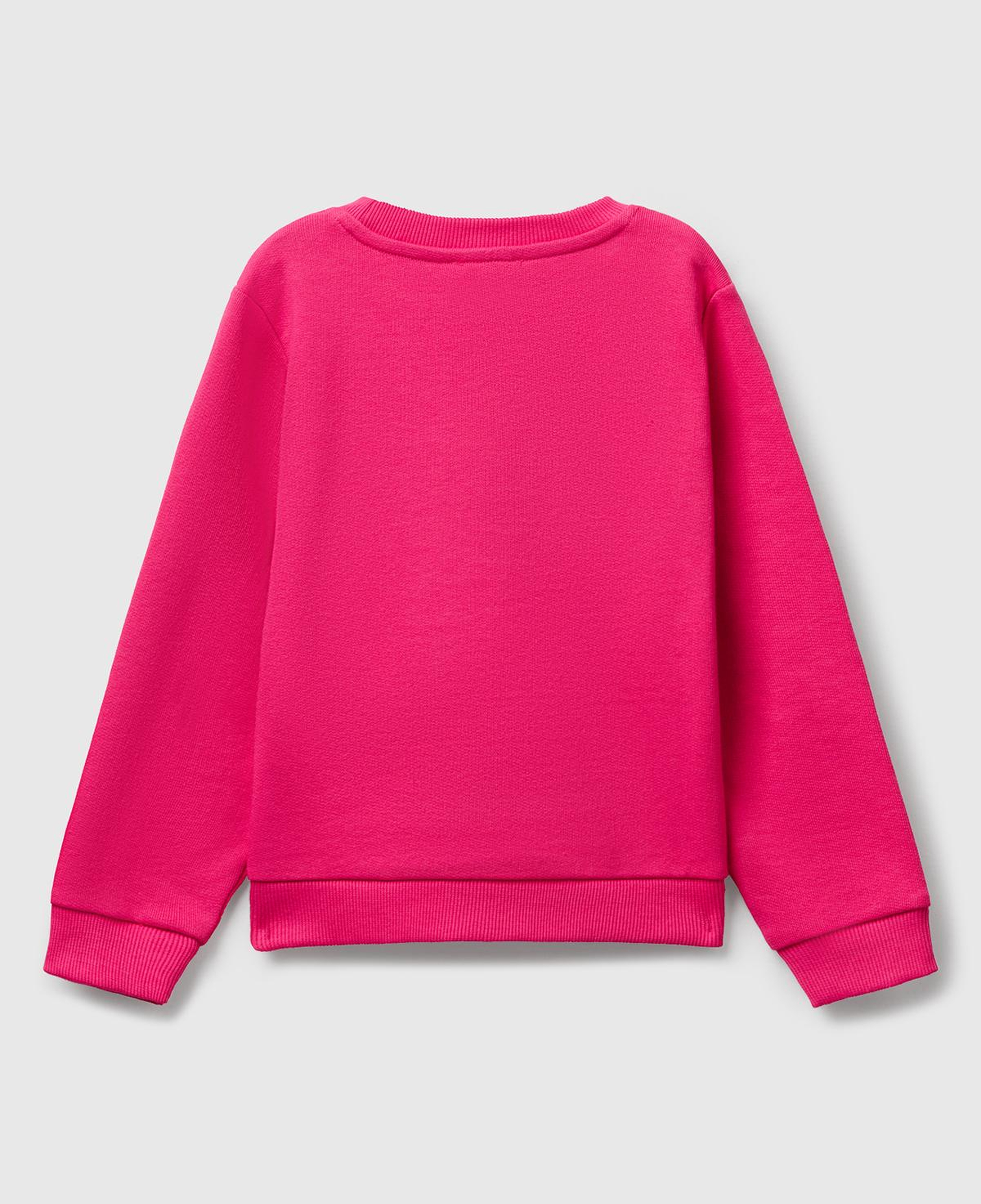 Kız Çocuk Pembe Önü Simli Logo Baskılı Nervürlü Regular Fit Sweatshirt