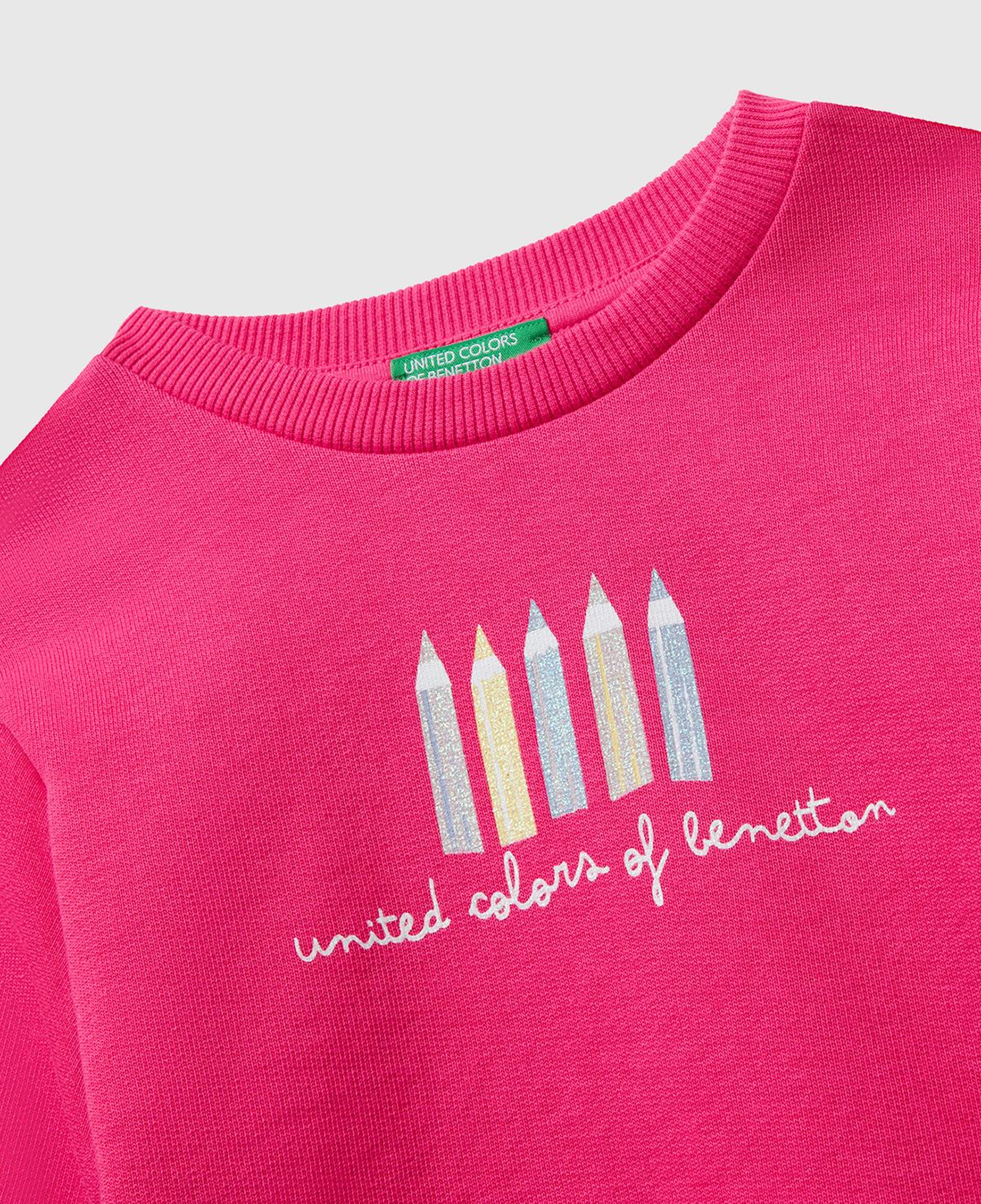 Kız Çocuk Pembe Önü Simli Logo Baskılı Nervürlü Regular Fit Sweatshirt