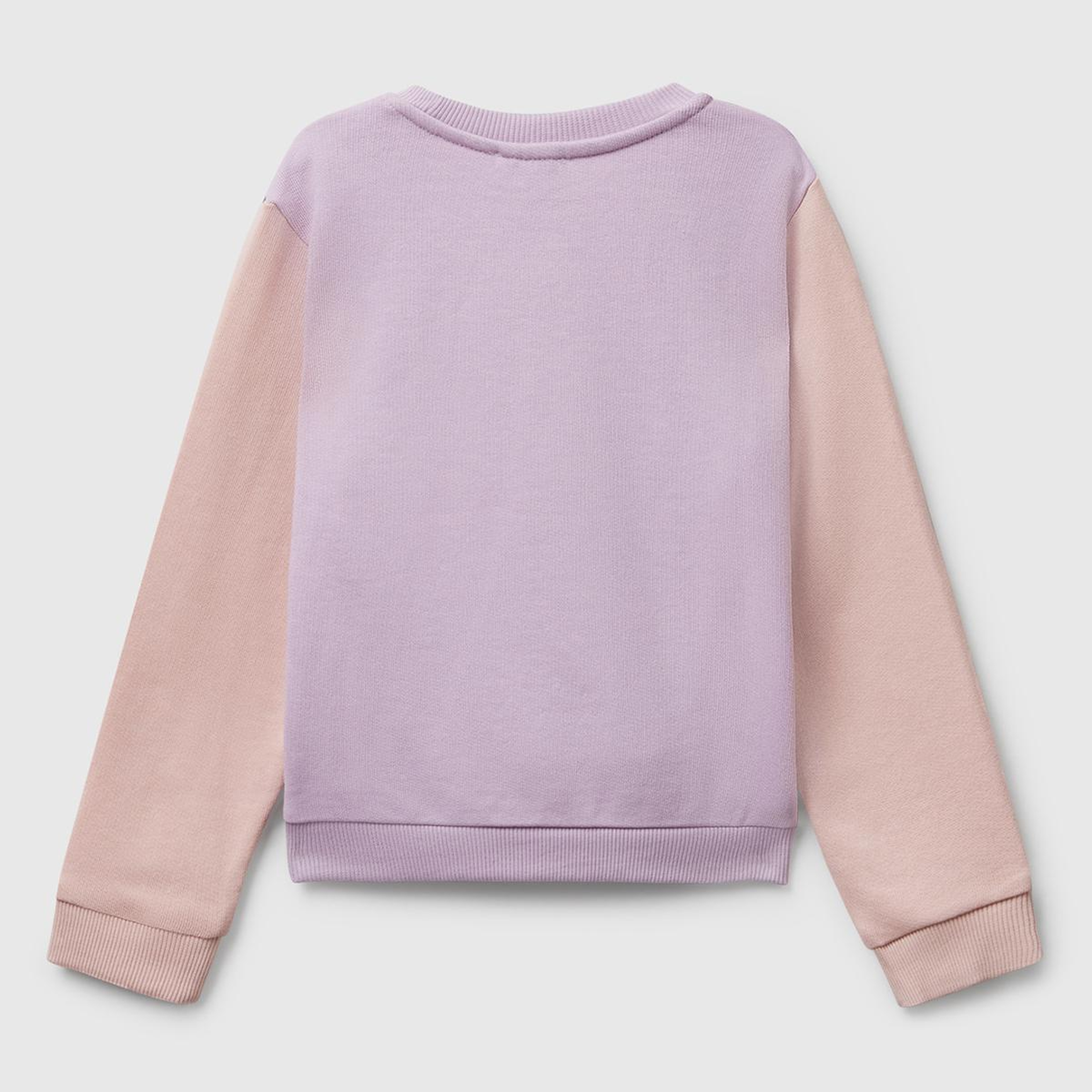 Kız Çocuk Lila-Fuşya-Bej Önü Simli Logo Baskılı Nervürlü Regular Fit Sweatshirt