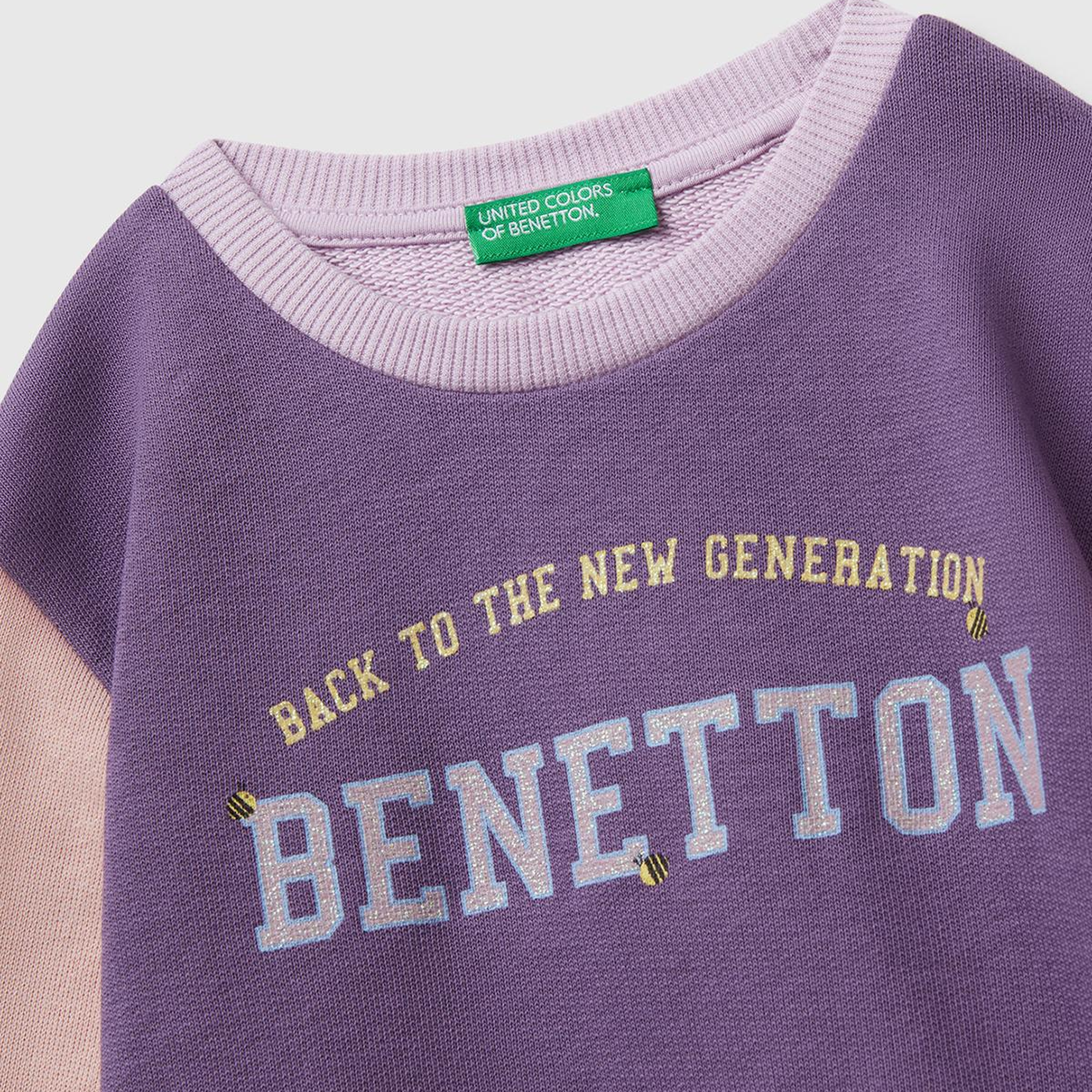 Kız Çocuk Lila-Fuşya-Bej Önü Simli Logo Baskılı Nervürlü Regular Fit Sweatshirt