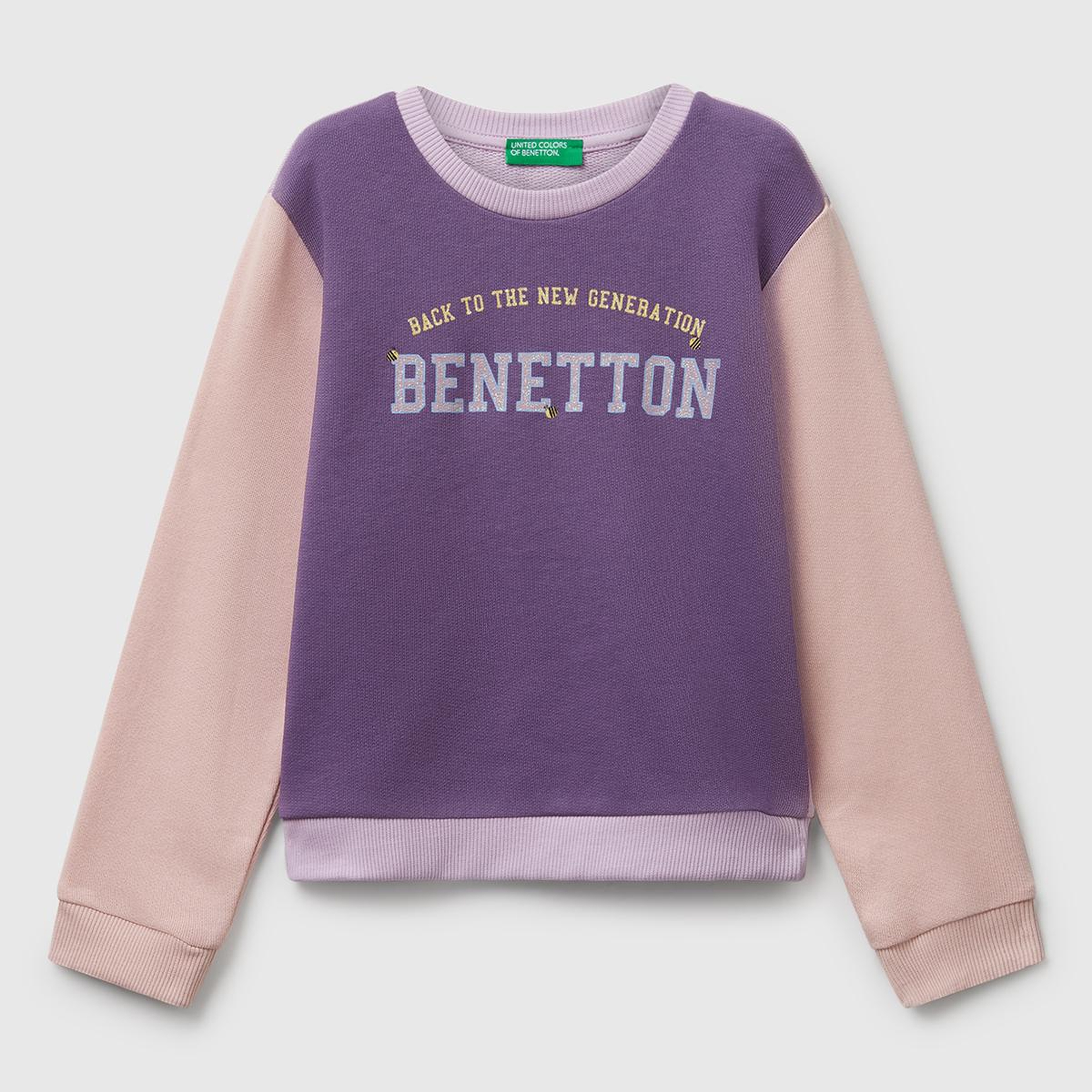 Kız Çocuk Lila-Fuşya-Bej Önü Simli Logo Baskılı Nervürlü Regular Fit Sweatshirt