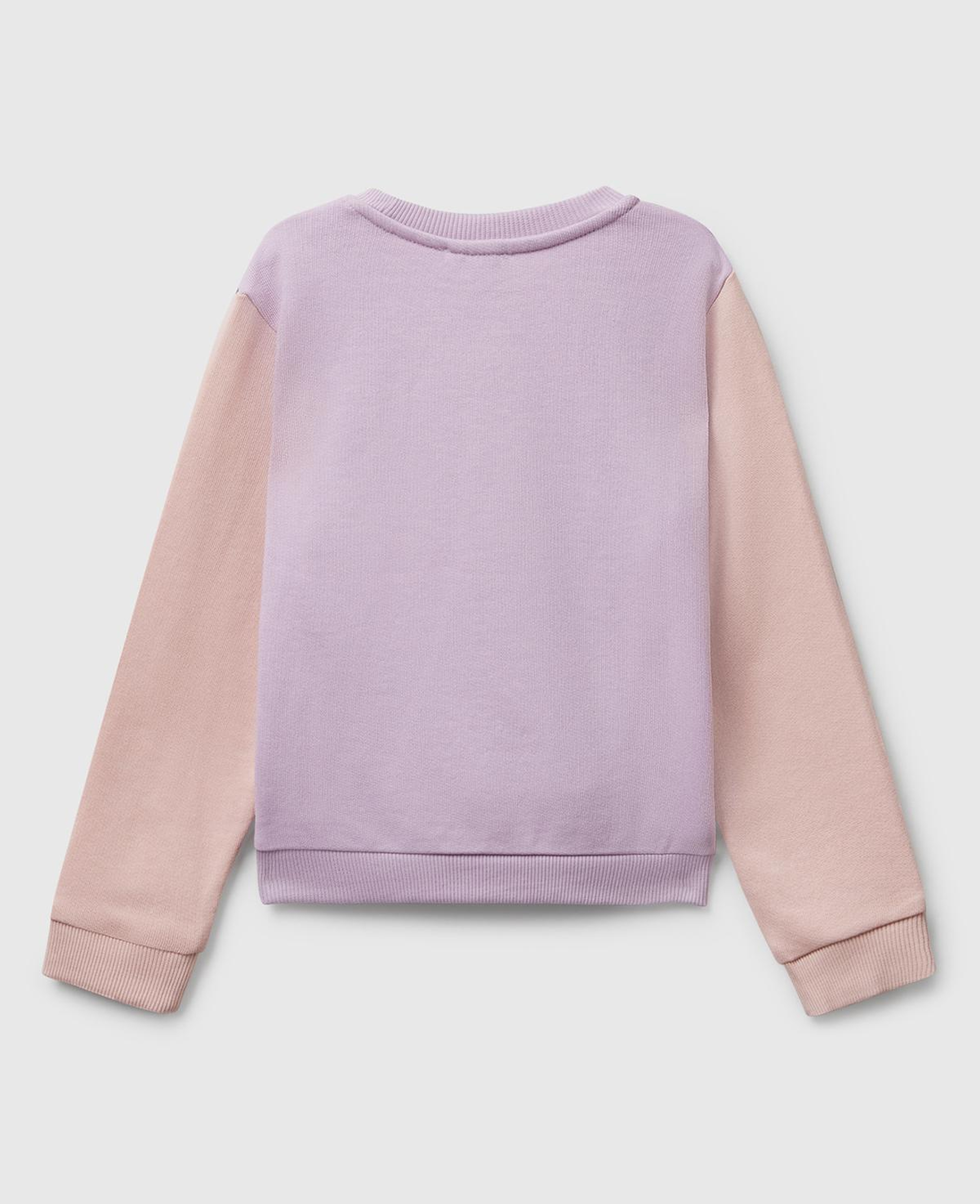 Kız Çocuk Lila-Fuşya-Bej Önü Simli Logo Baskılı Nervürlü Regular Fit Sweatshirt