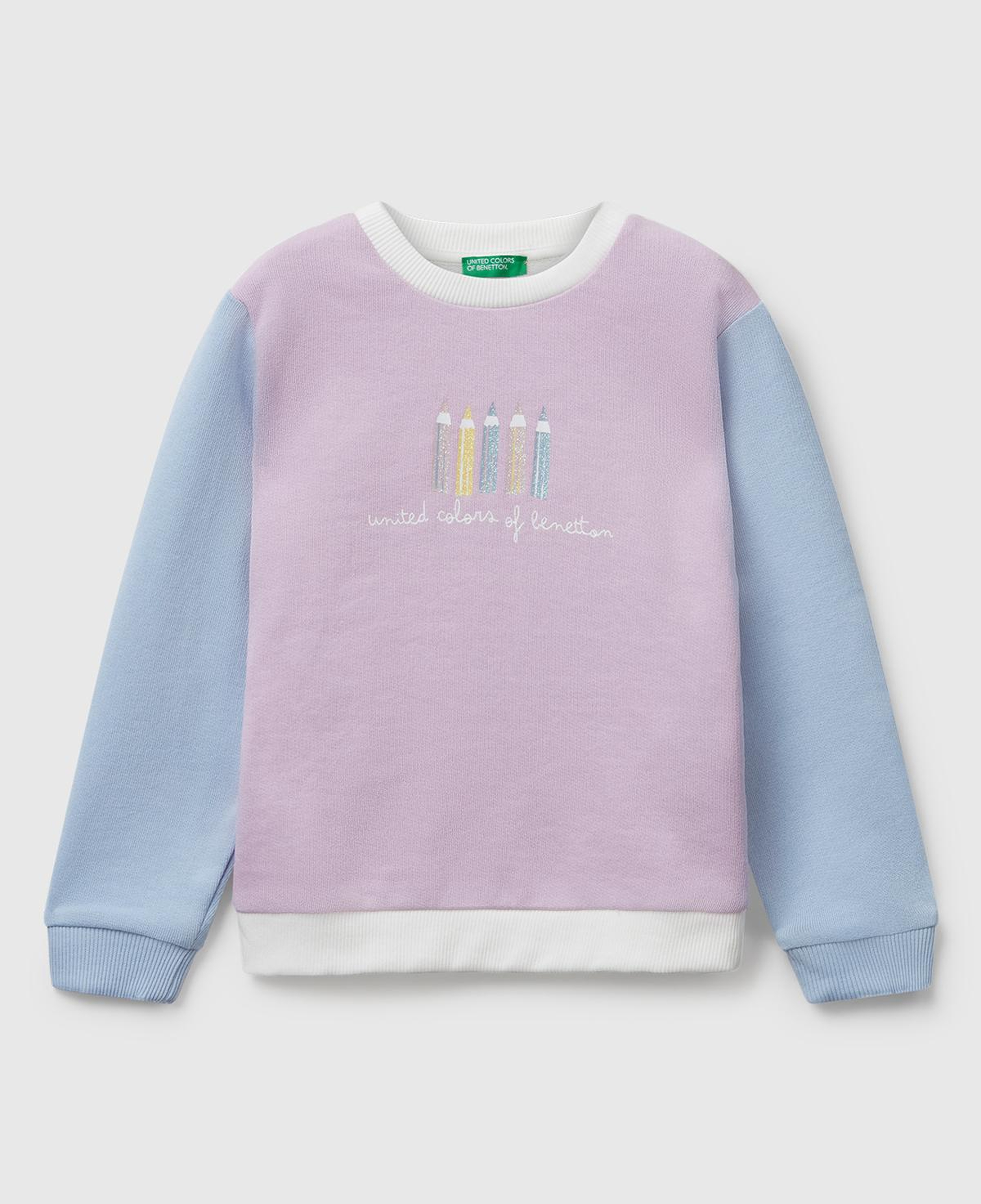 Kız Çocuk Lila-Krem Önü Simli Logo Baskılı Nervürlü Regular Fit Sweatshirt