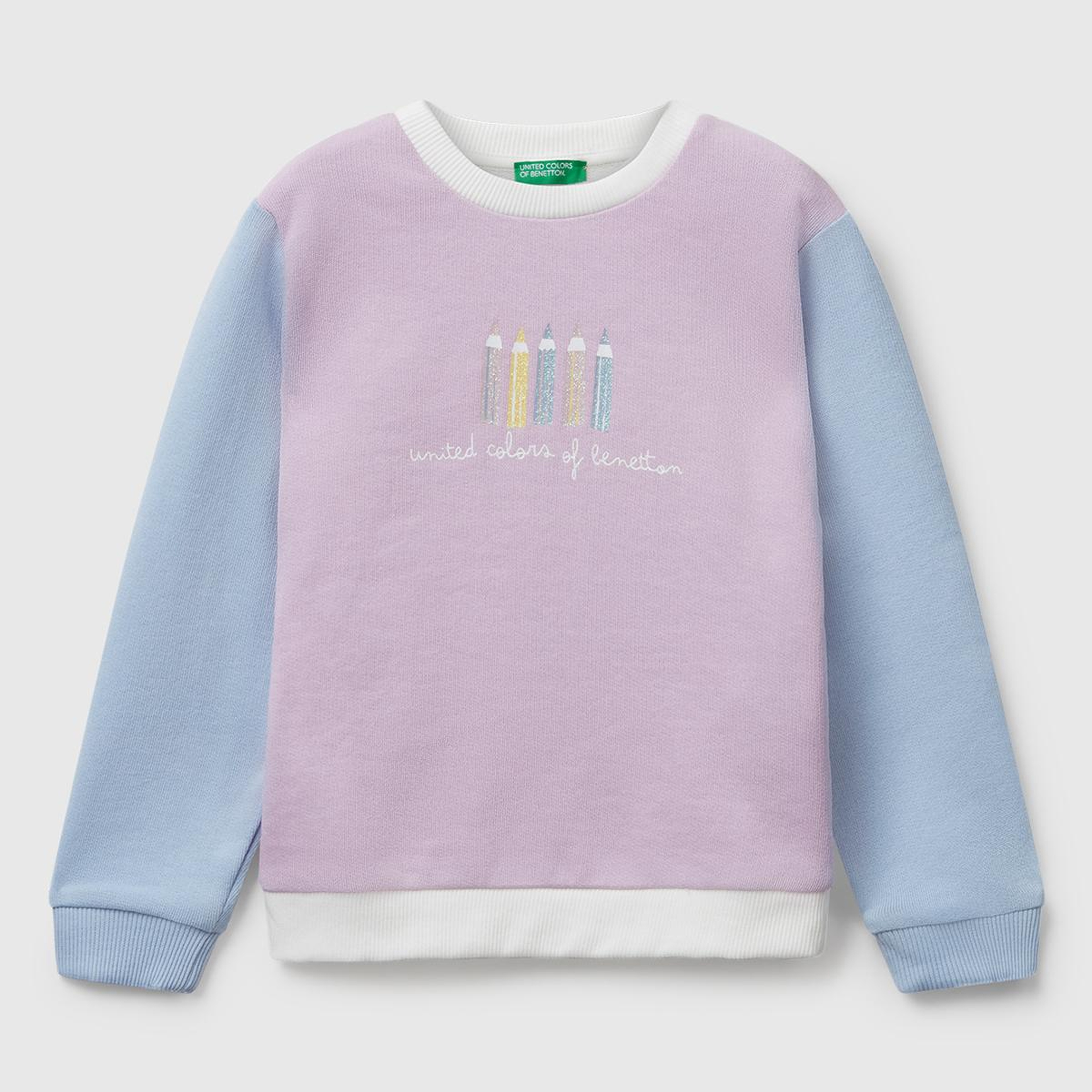 Kız Çocuk Lila-Krem Önü Simli Logo Baskılı Nervürlü Regular Fit Sweatshirt
