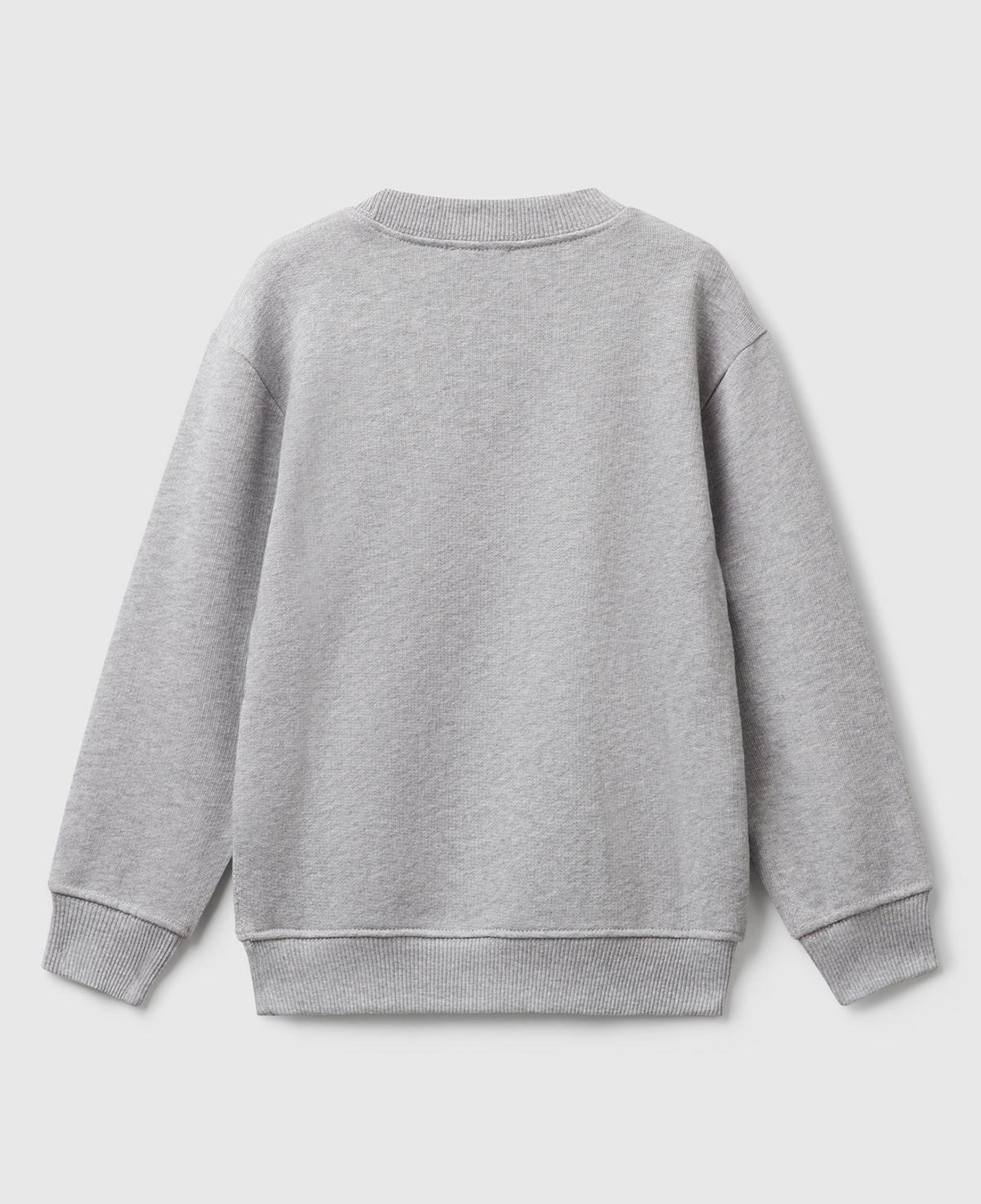 Erkek Çocuk Gri Melanj Önü Logo Baskılı Bisiklet Yaka Sweatshirt