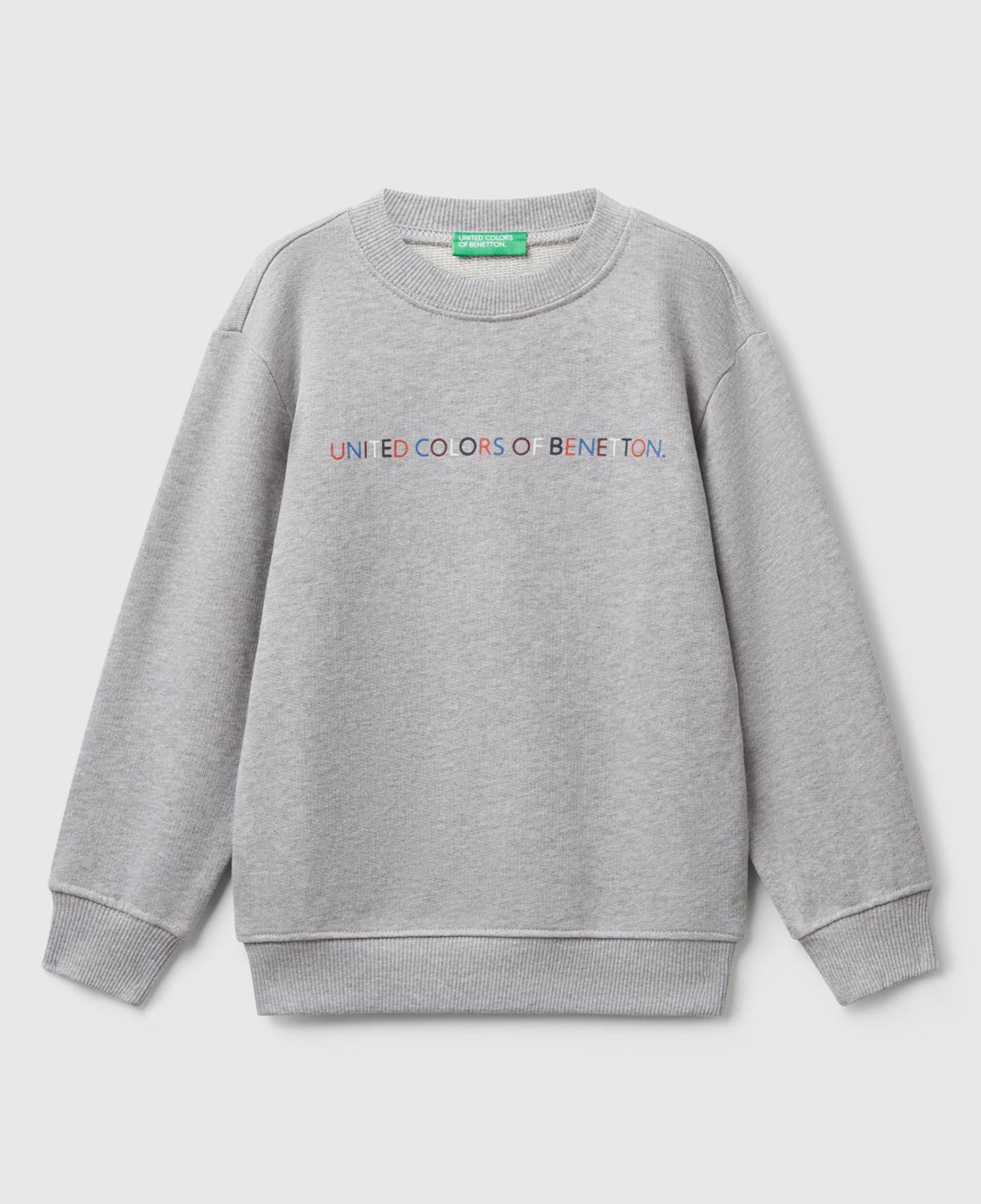 Erkek Çocuk Gri Melanj Önü Logo Baskılı Bisiklet Yaka Sweatshirt