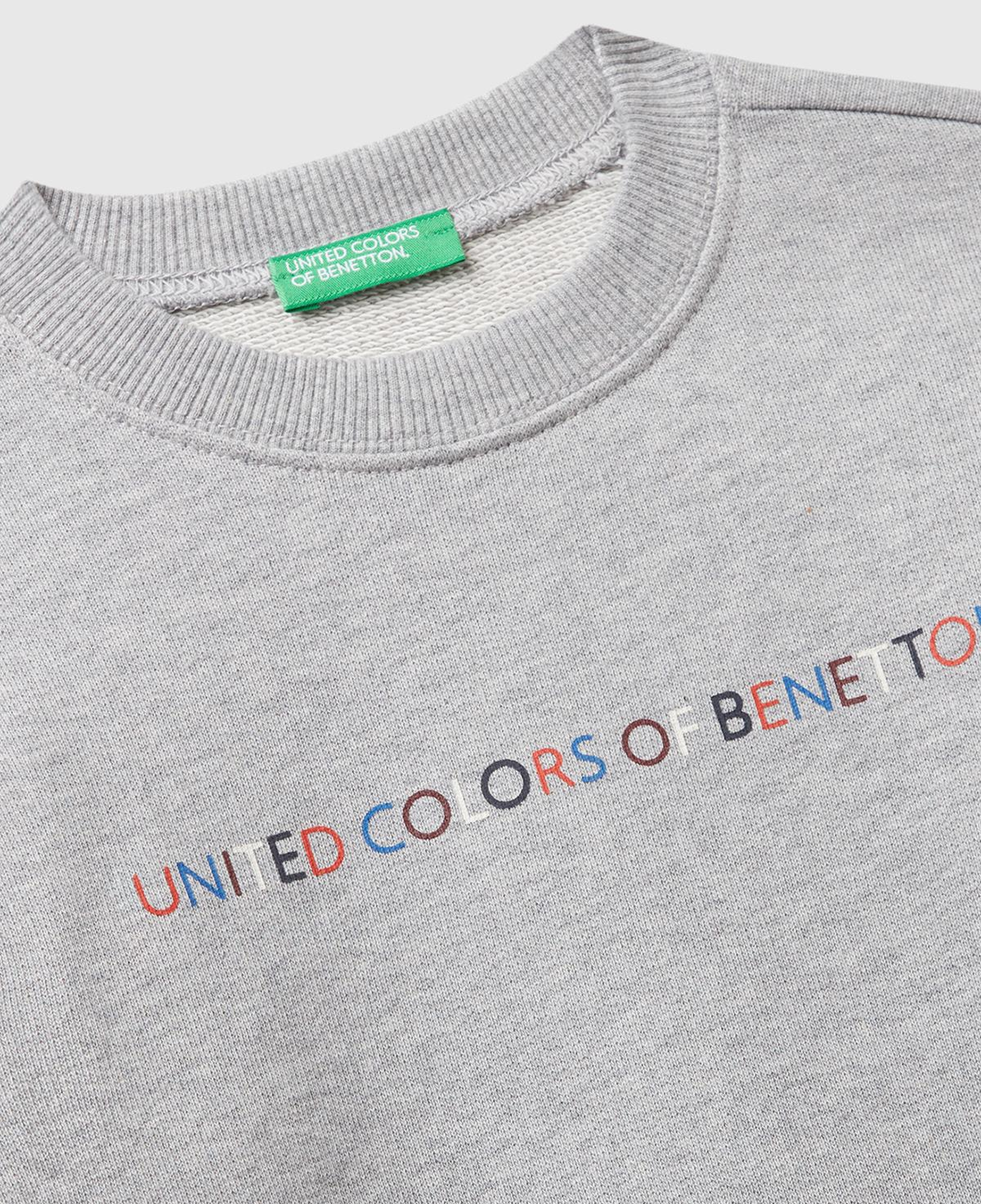 Erkek Çocuk Gri Melanj Önü Logo Baskılı Bisiklet Yaka Sweatshirt