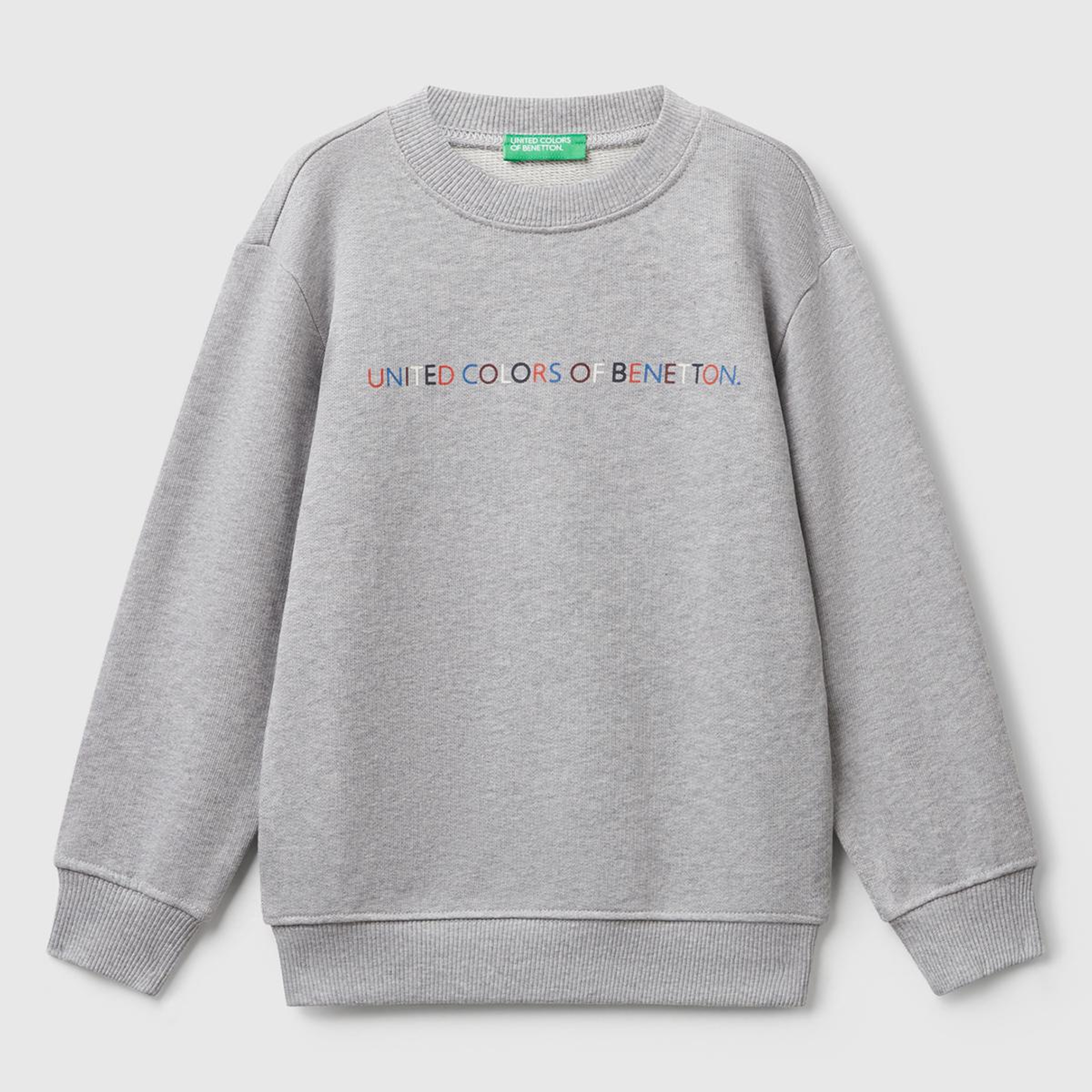 Erkek Çocuk Gri Melanj Önü Logo Baskılı Bisiklet Yaka Sweatshirt