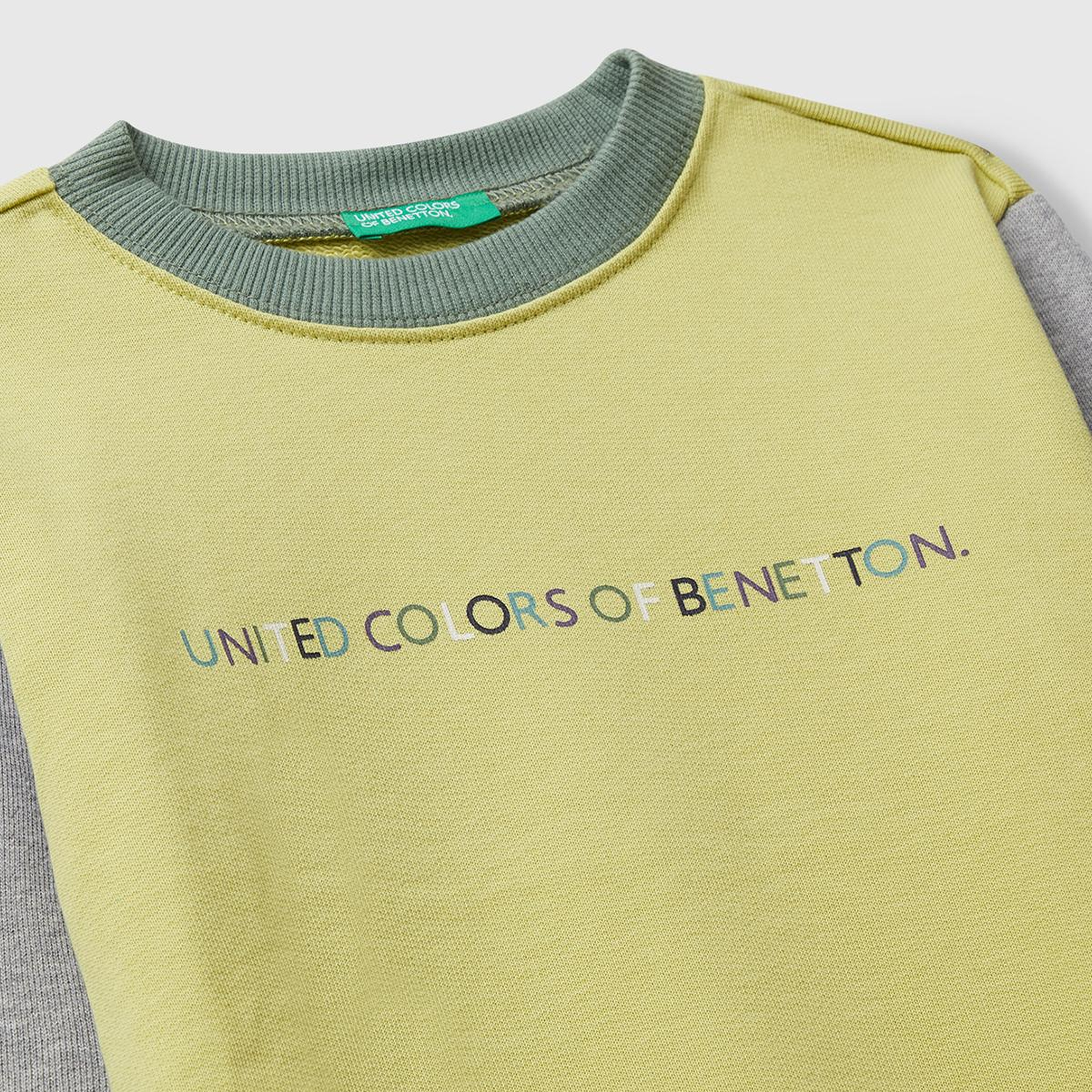 Erkek Çocuk Sarı-Gri Önü Logo Baskılı Bisiklet Yaka Sweatshirt