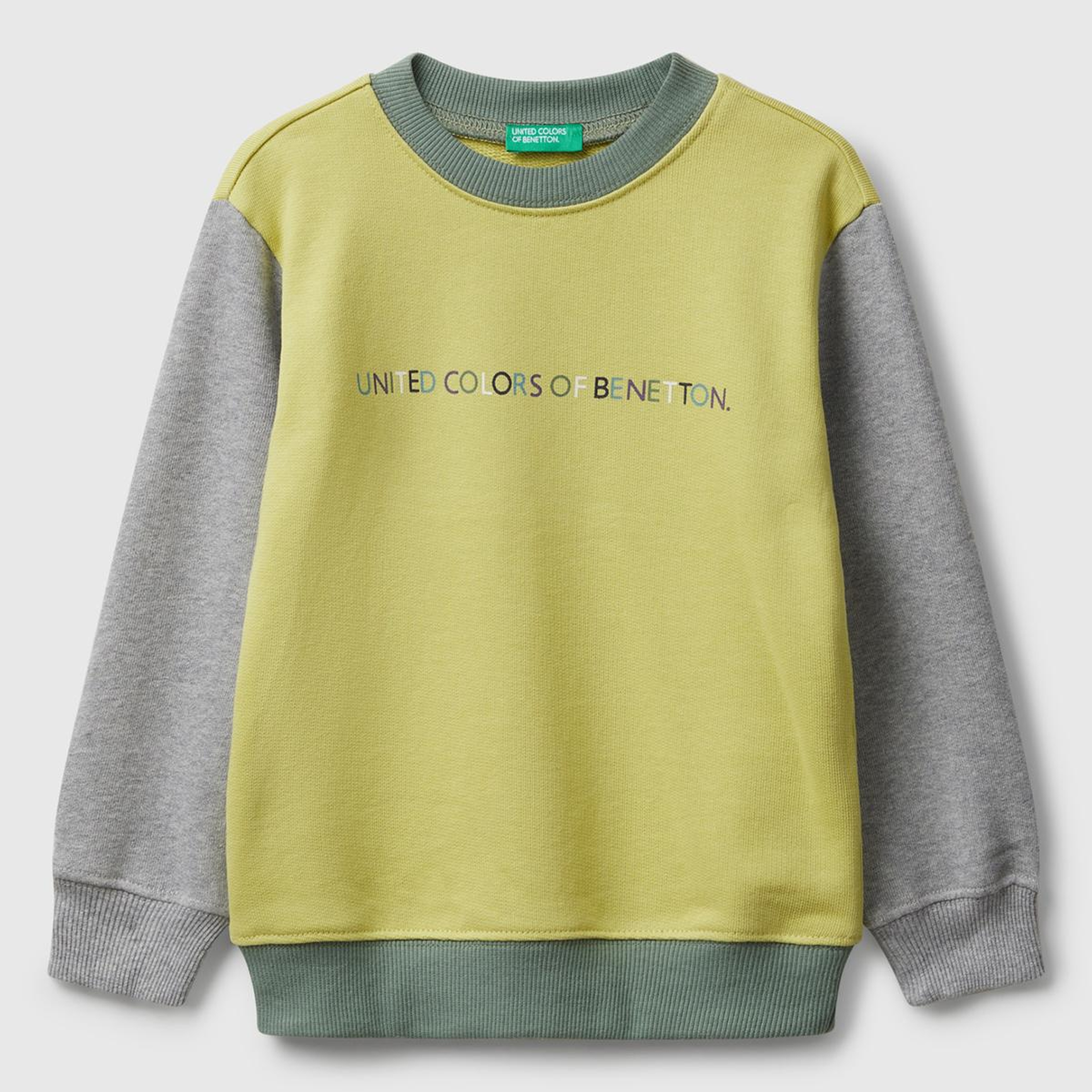 Erkek Çocuk Sarı-Gri Önü Logo Baskılı Bisiklet Yaka Sweatshirt