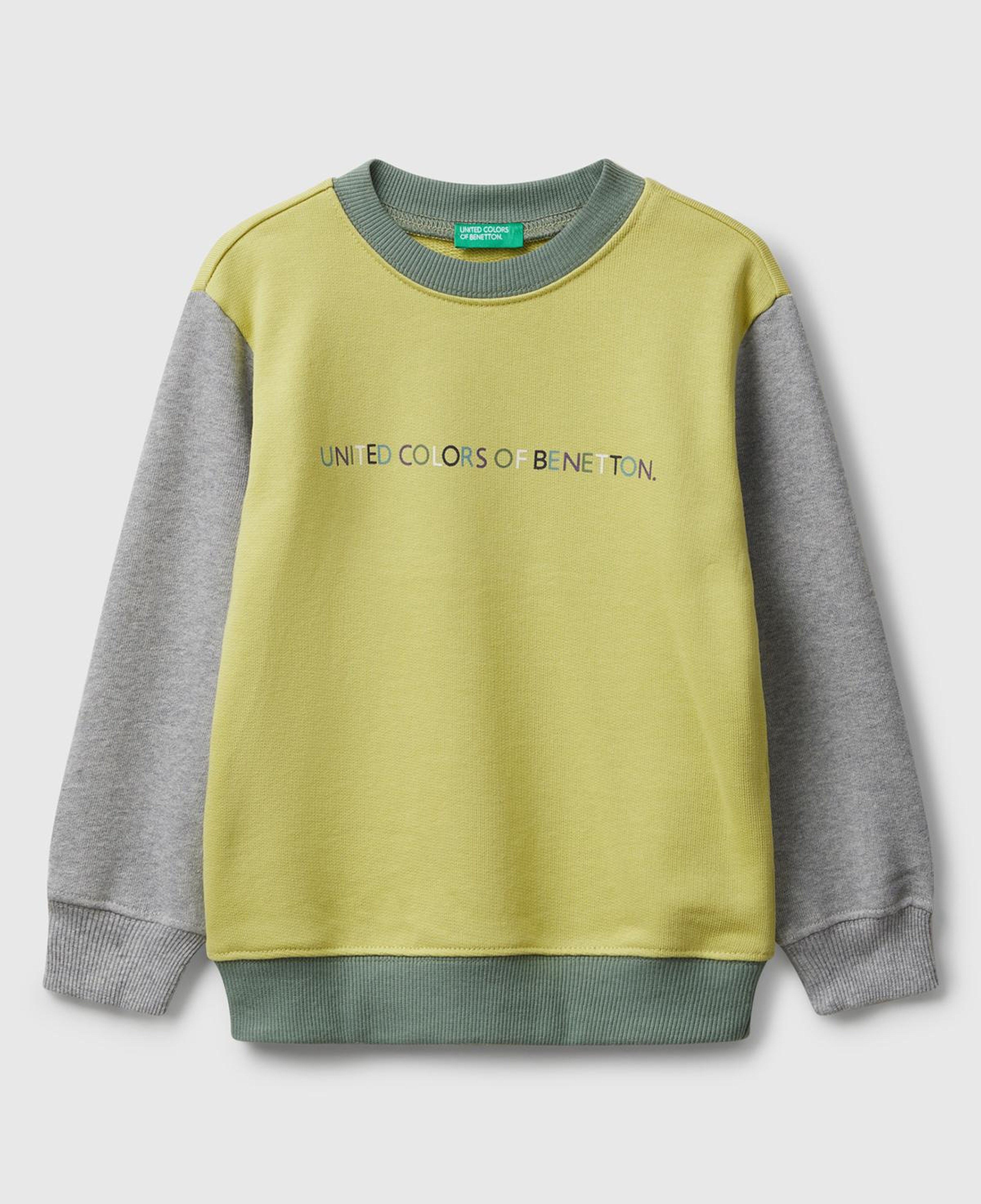 Erkek Çocuk Sarı-Gri Önü Logo Baskılı Bisiklet Yaka Sweatshirt