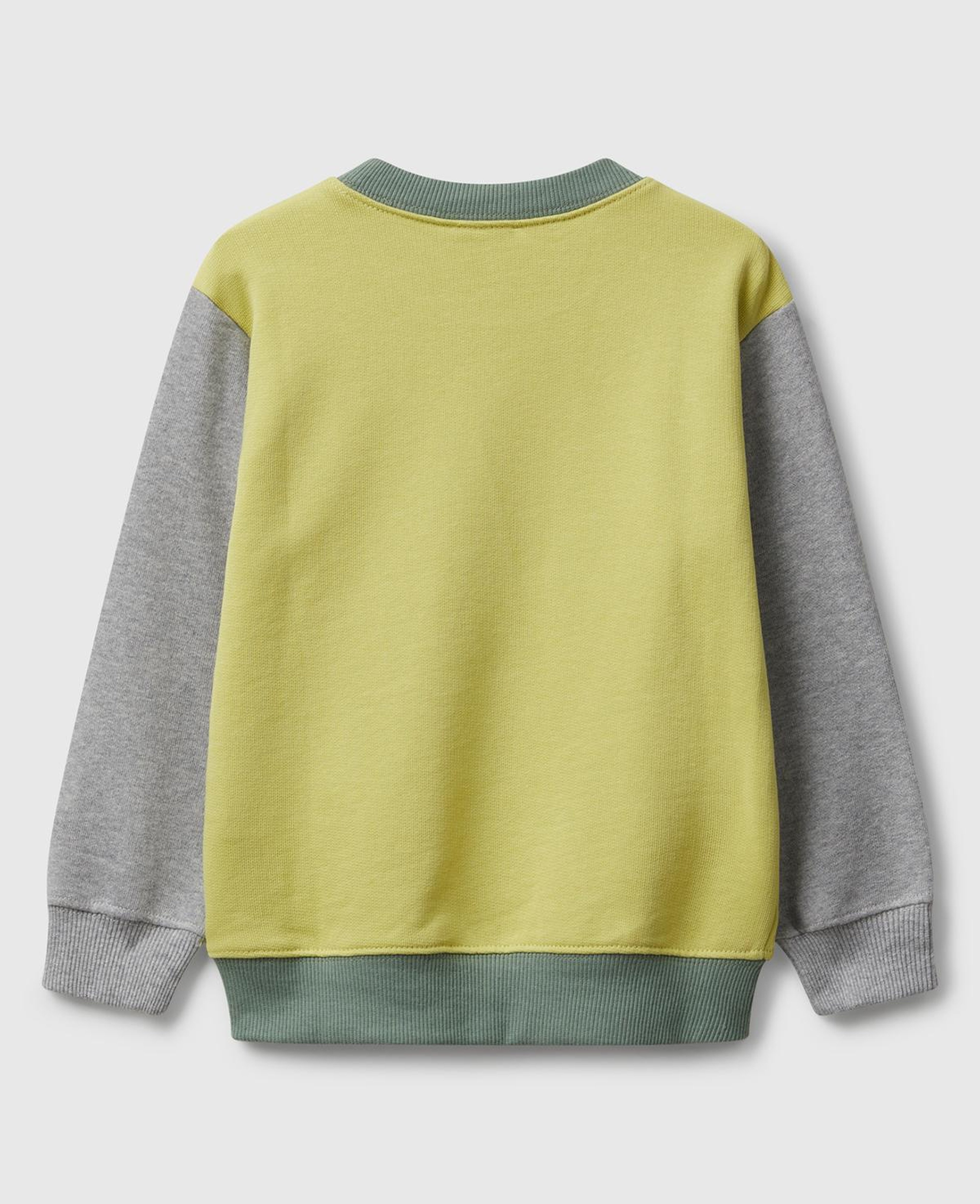 Erkek Çocuk Sarı-Gri Önü Logo Baskılı Bisiklet Yaka Sweatshirt