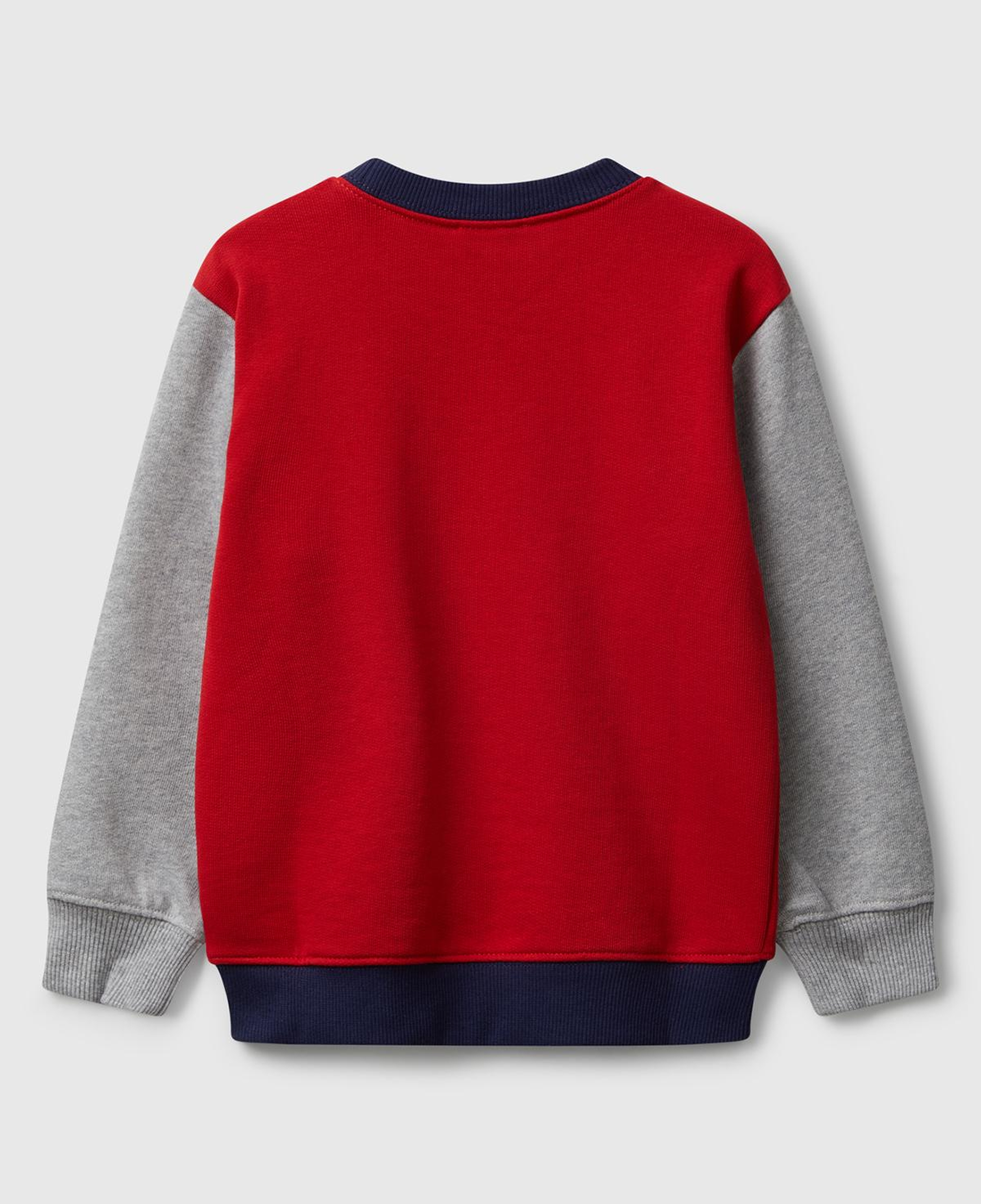 Erkek Çocuk Kırmızı-Gri Önü Logo Baskılı Bisiklet Yaka Sweatshirt