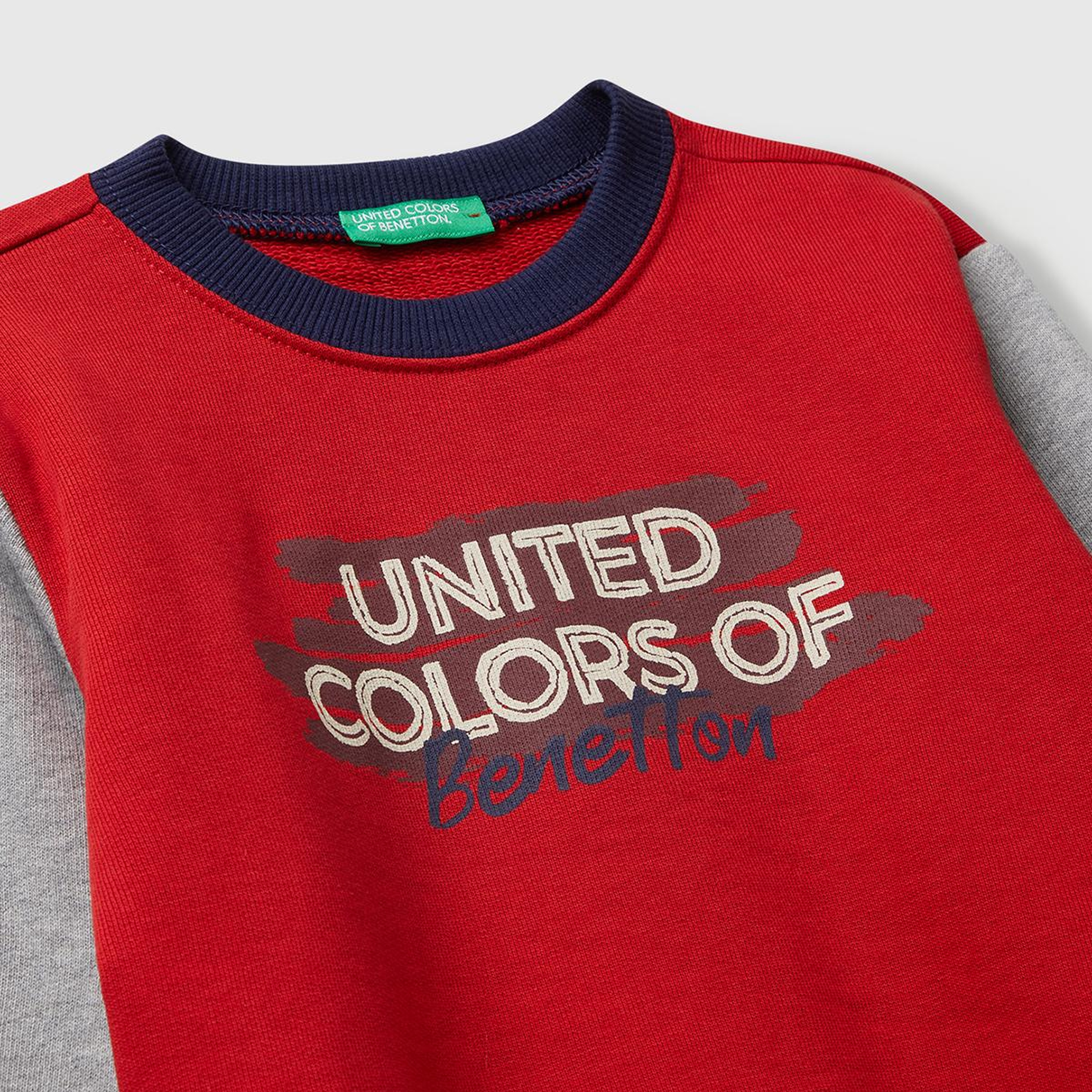 Erkek Çocuk Kırmızı-Gri Önü Logo Baskılı Bisiklet Yaka Sweatshirt