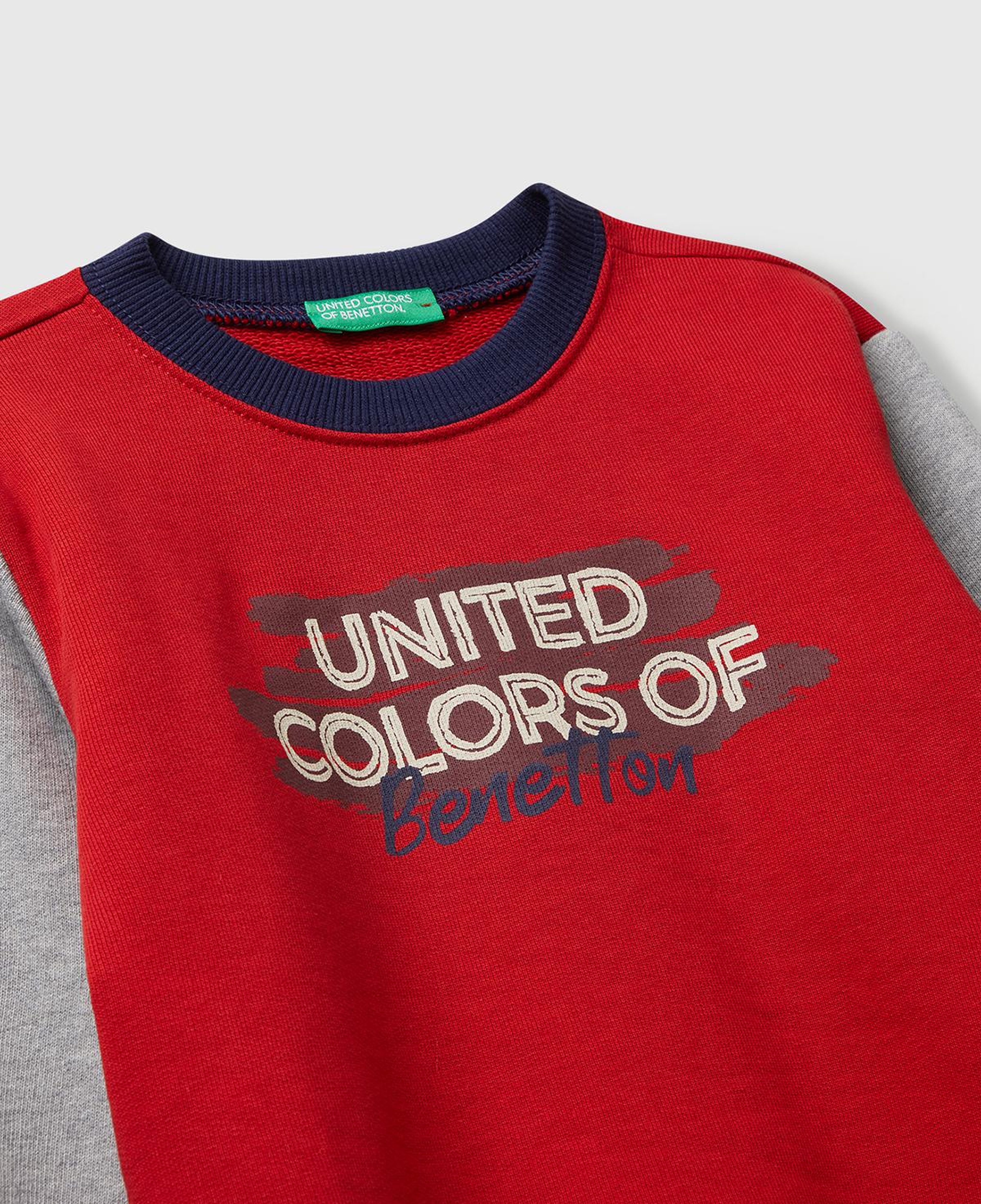 Erkek Çocuk Kırmızı-Gri Önü Logo Baskılı Bisiklet Yaka Sweatshirt