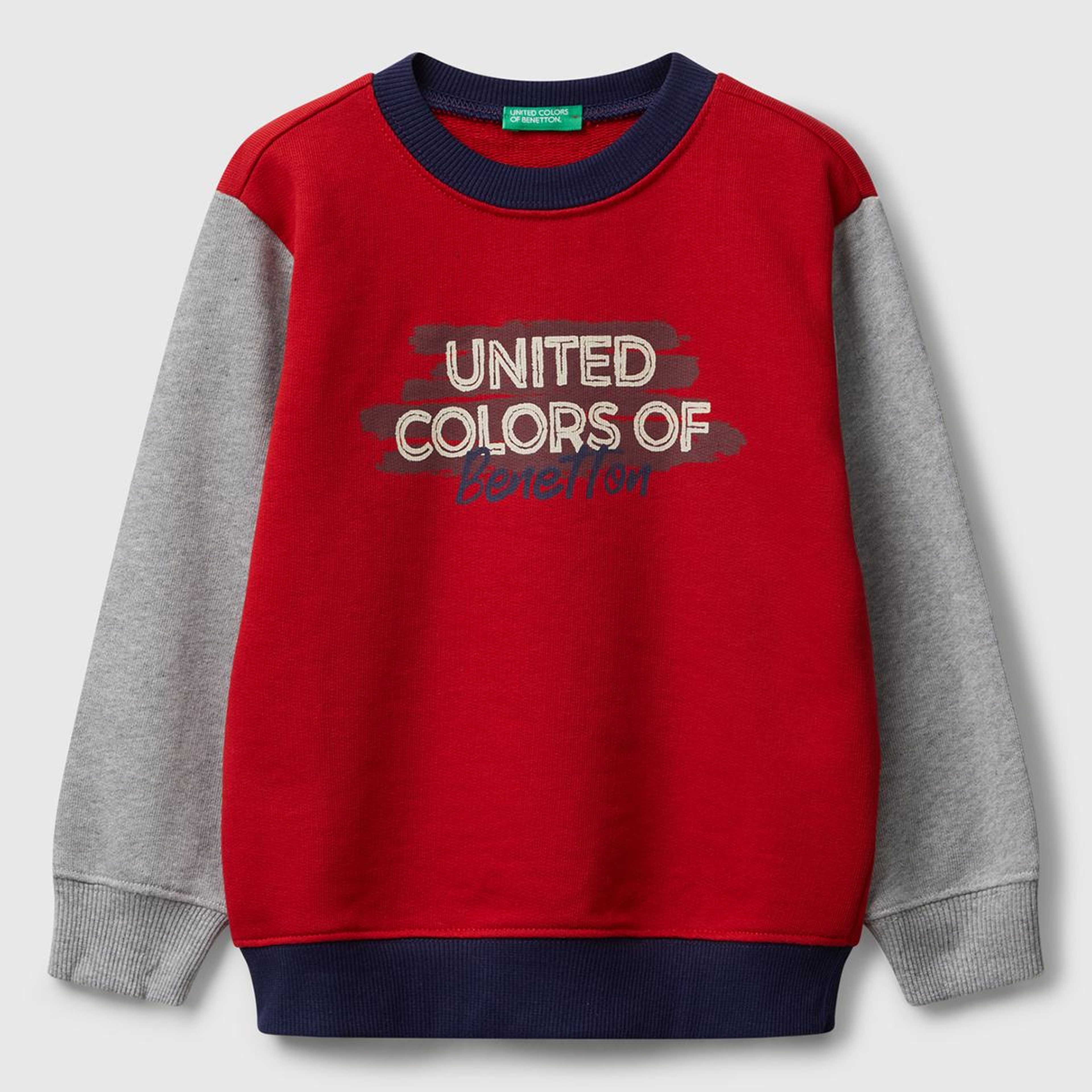 Erkek Çocuk Kırmızı-Gri Önü Logo Baskılı Bisiklet Yaka Sweatshirt