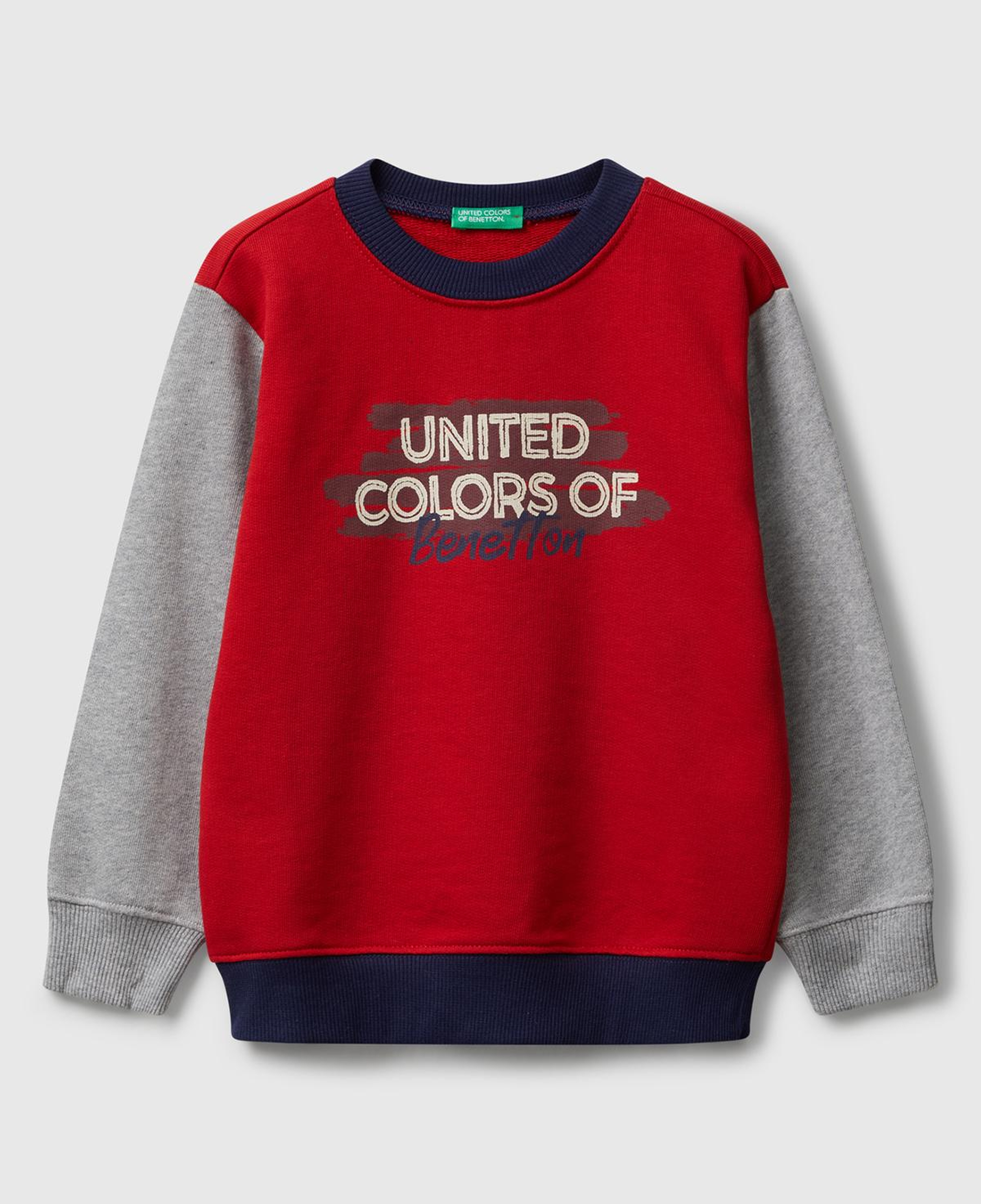 Erkek Çocuk Kırmızı-Gri Önü Logo Baskılı Bisiklet Yaka Sweatshirt