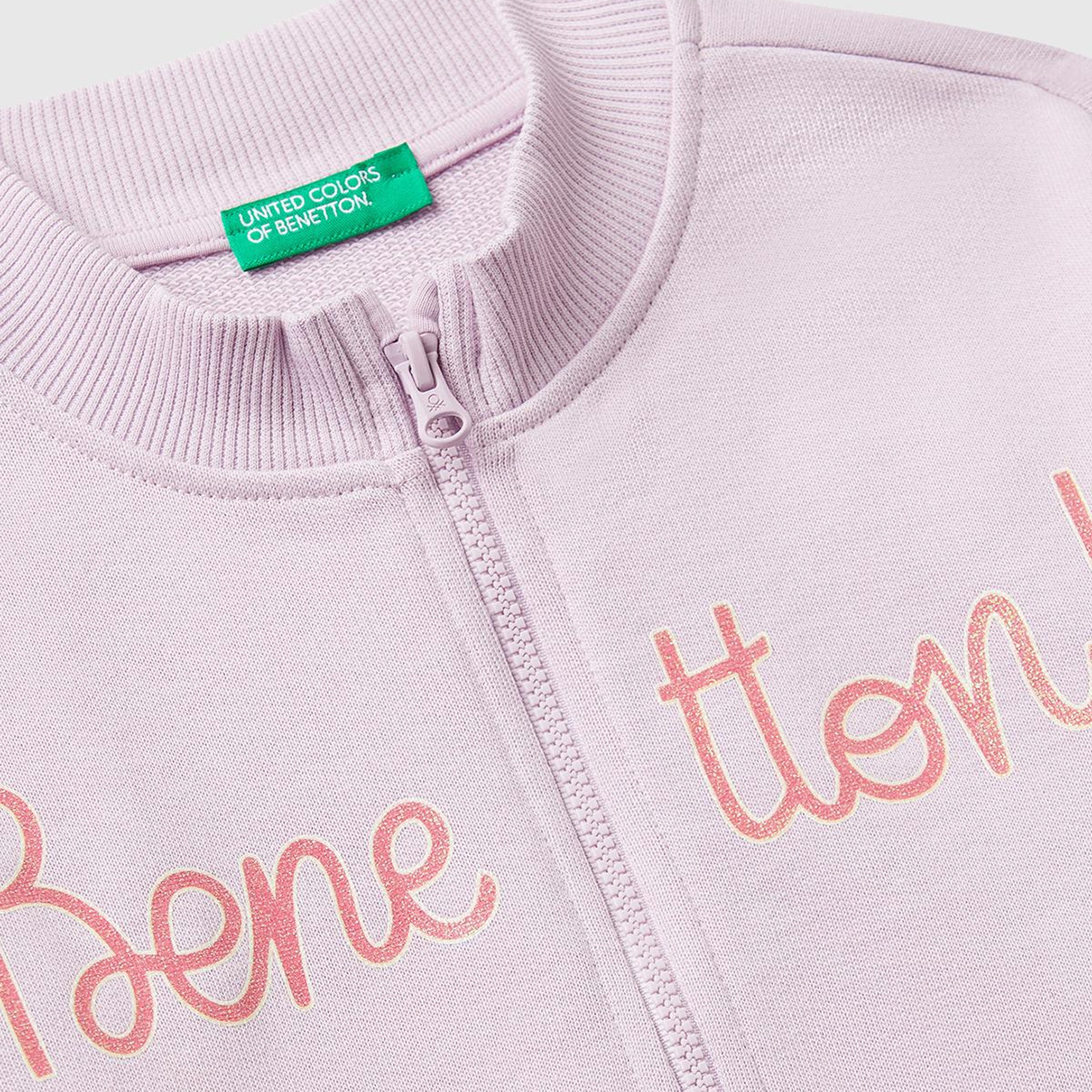 Kız Çocuk Lila Simli Logo Baskılı Fermuarlı Ribanalı Regular Fit Sweatshirt