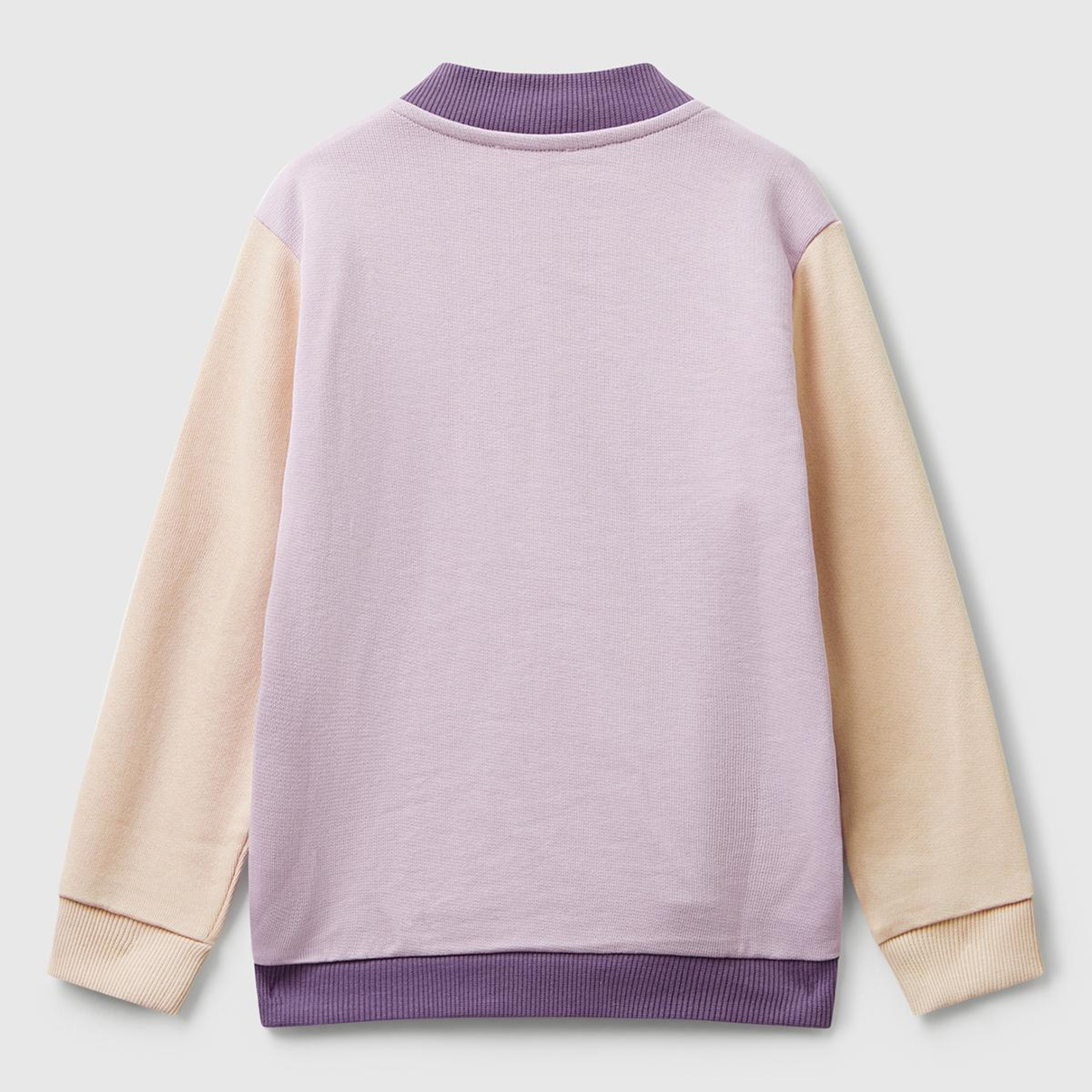 Kız Çocuk Lila-Fuşya-Bej Simli Logo Baskılı Fermuarlı Ribanalı Regular Fit Sweatshirt