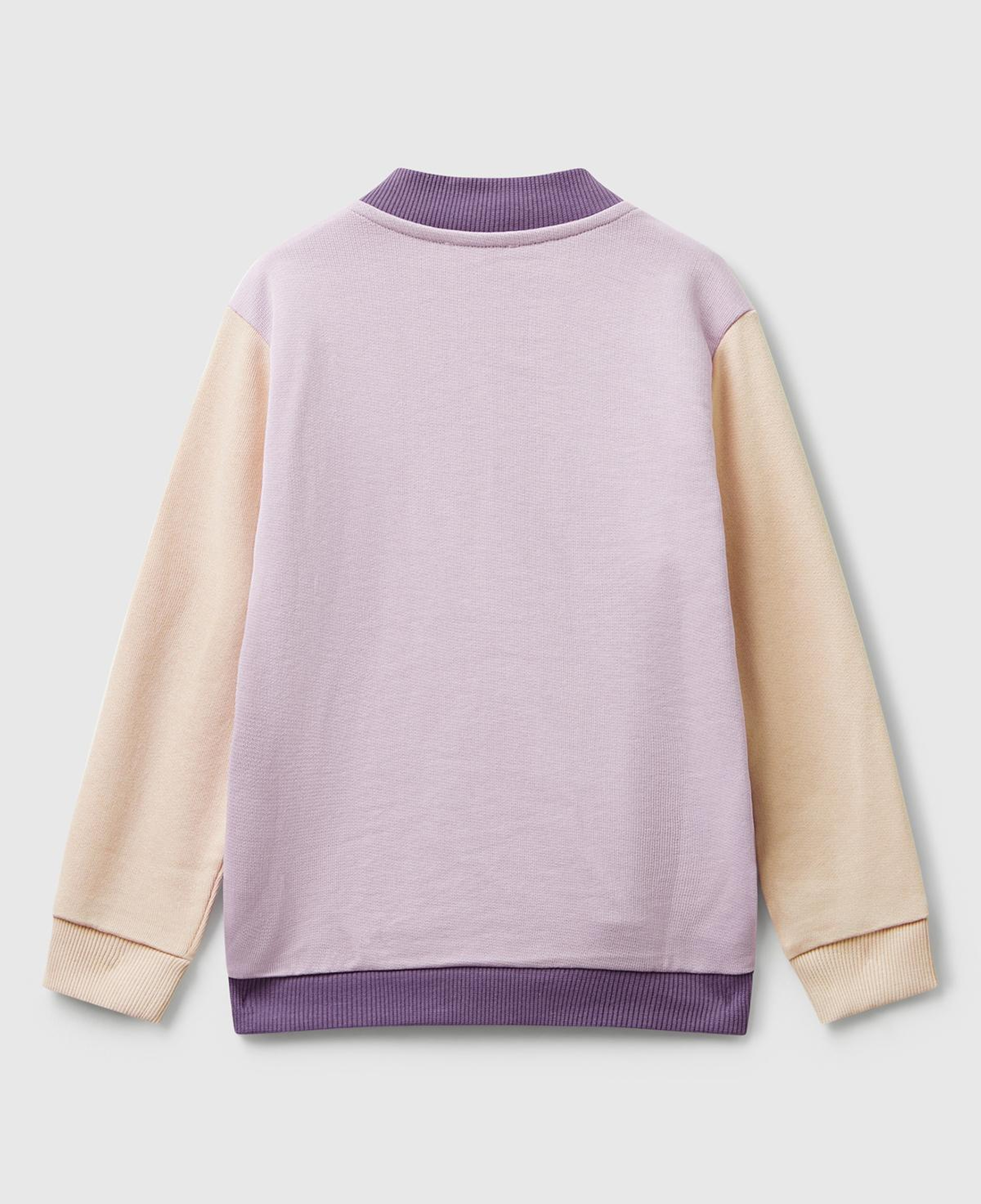 Kız Çocuk Lila-Fuşya-Bej Simli Logo Baskılı Fermuarlı Ribanalı Regular Fit Sweatshirt