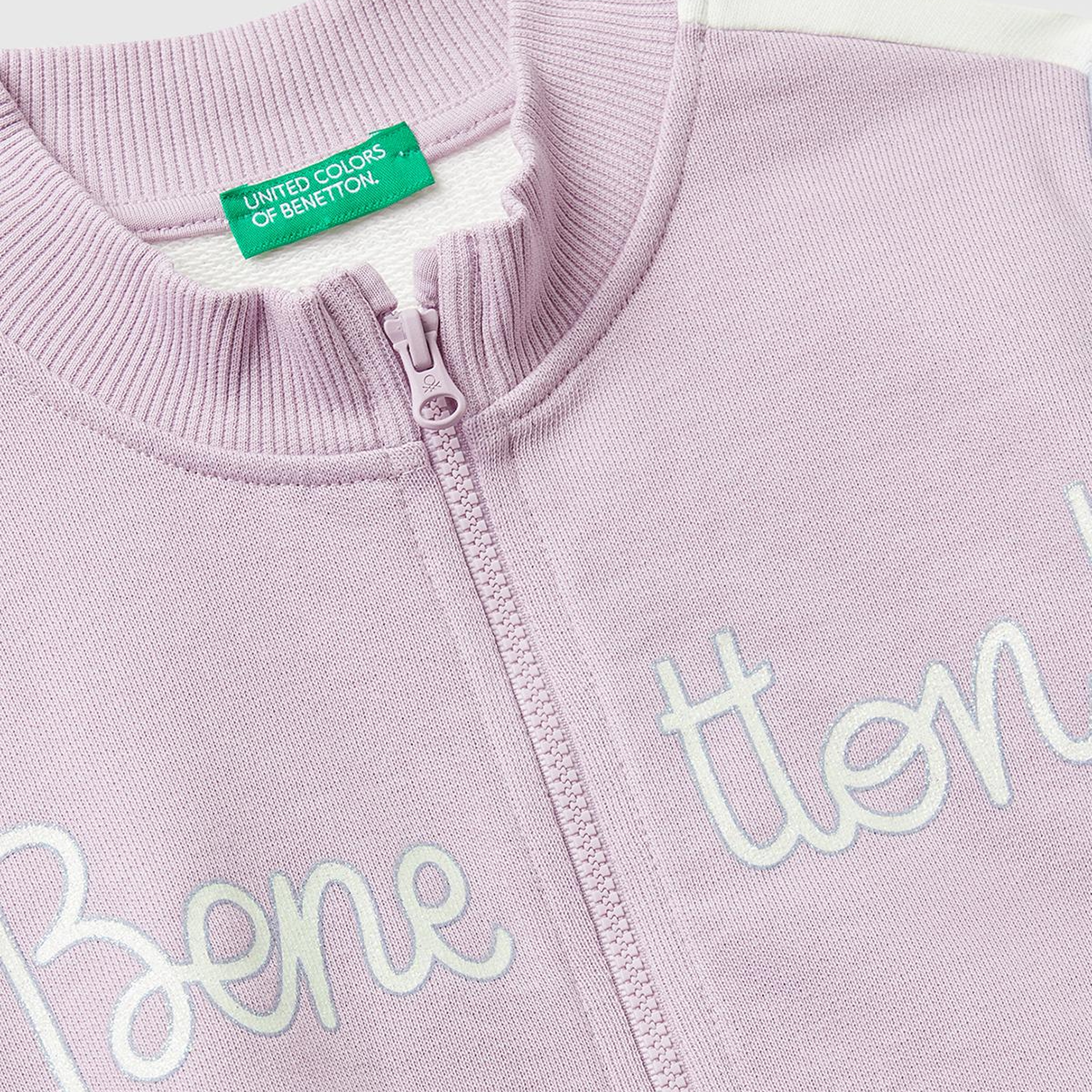 Kız Çocuk Lila-Ekru Simli Logo Baskılı Fermuarlı Ribanalı Regular Fit Sweatshirt