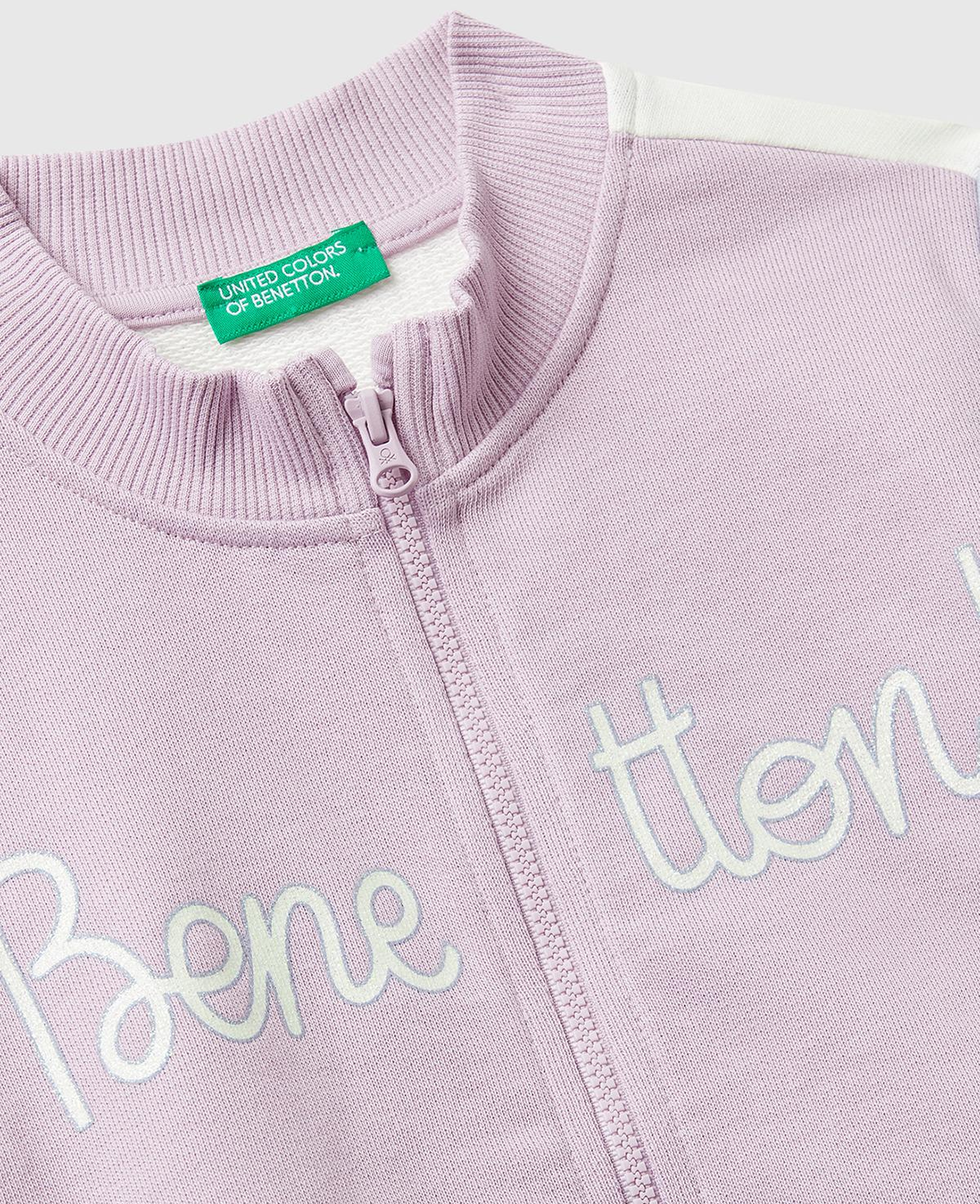 Kız Çocuk Lila-Ekru Simli Logo Baskılı Fermuarlı Ribanalı Regular Fit Sweatshirt