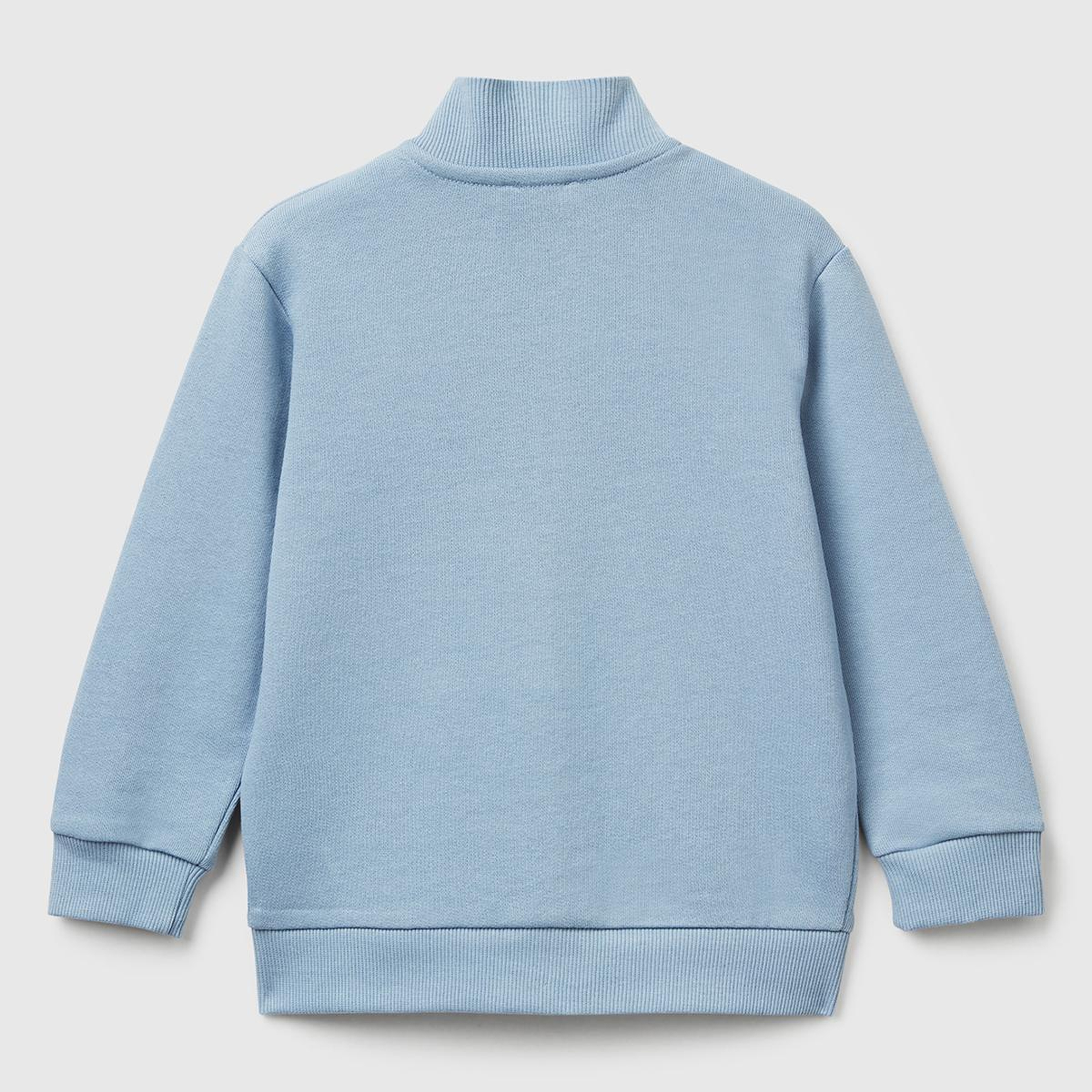 Erkek Çocuk Mavi Logo Detaylı Önü Fermuarlı Ribana Detaylı Sweatshirt
