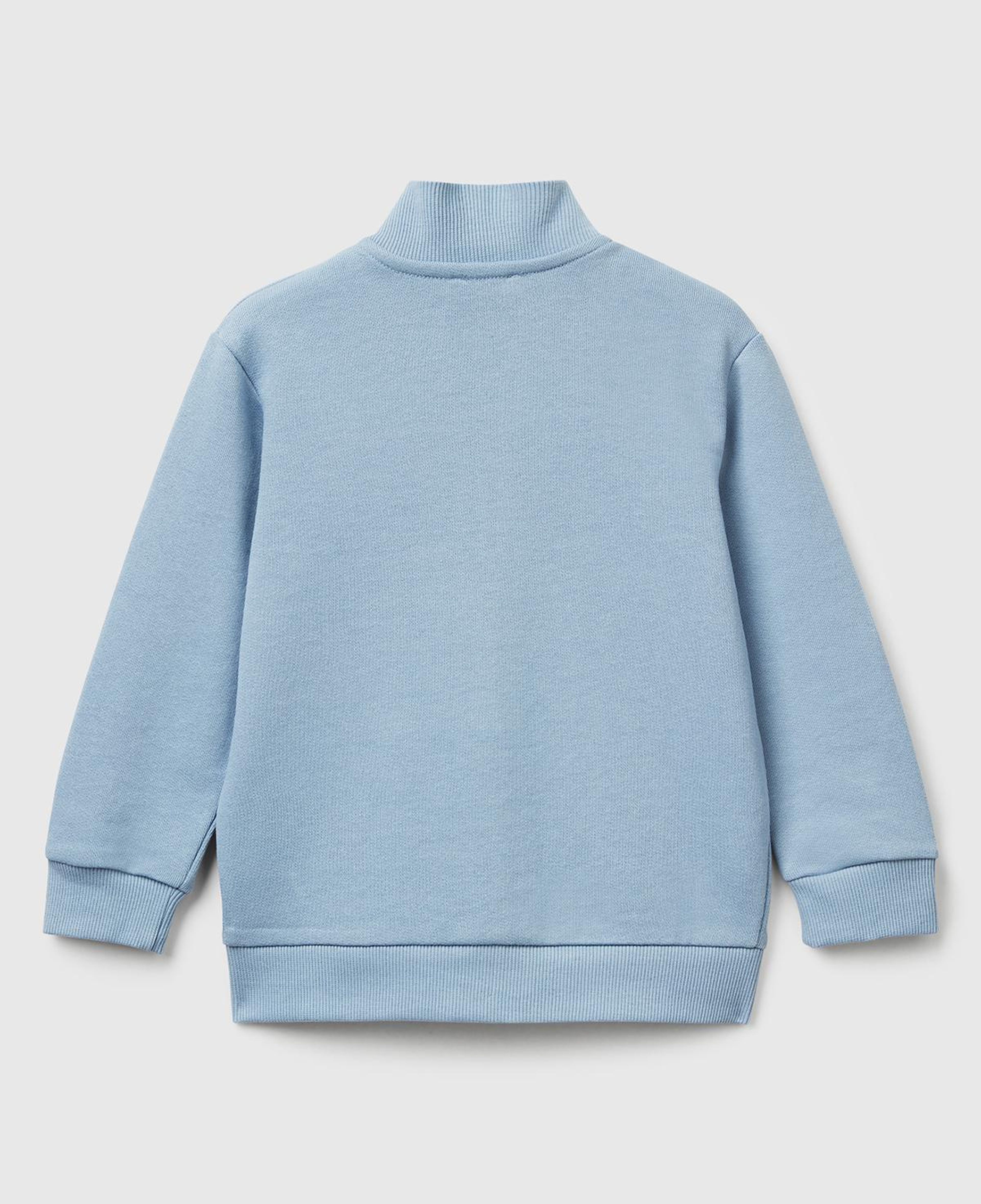 Erkek Çocuk Mavi Logo Detaylı Önü Fermuarlı Ribana Detaylı Sweatshirt
