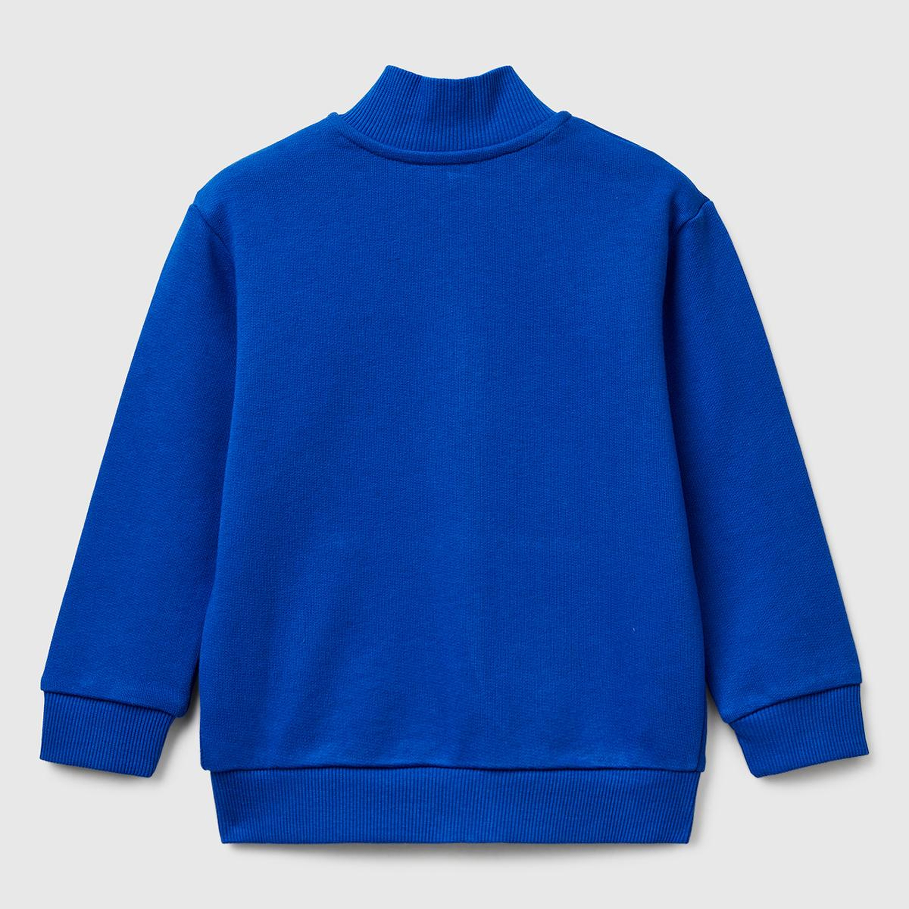 Erkek Çocuk Saks Mavisi Logo Detaylı Önü Fermuarlı Ribana Detaylı Sweatshirt