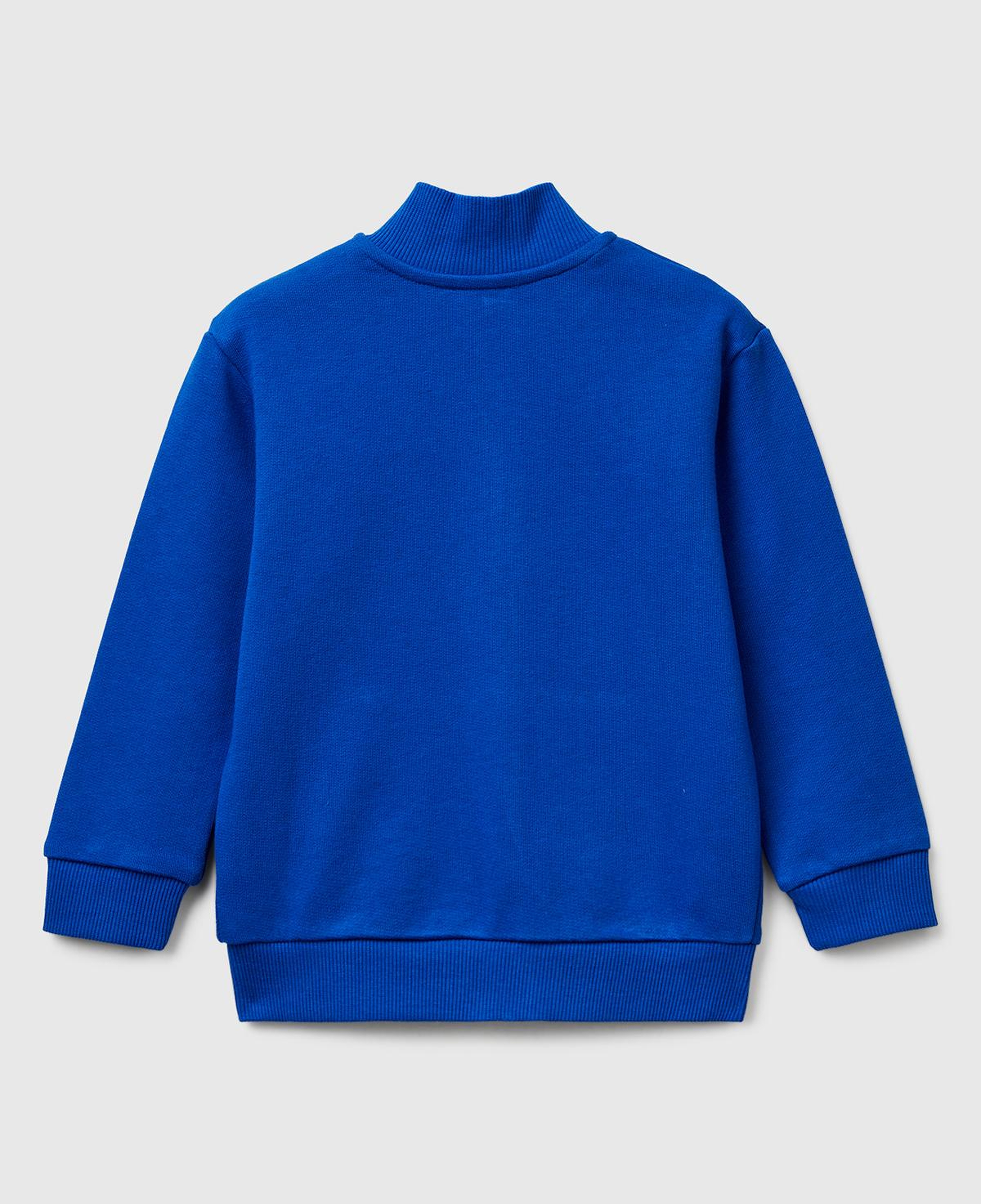 Erkek Çocuk Saks Mavisi Logo Detaylı Önü Fermuarlı Ribana Detaylı Sweatshirt