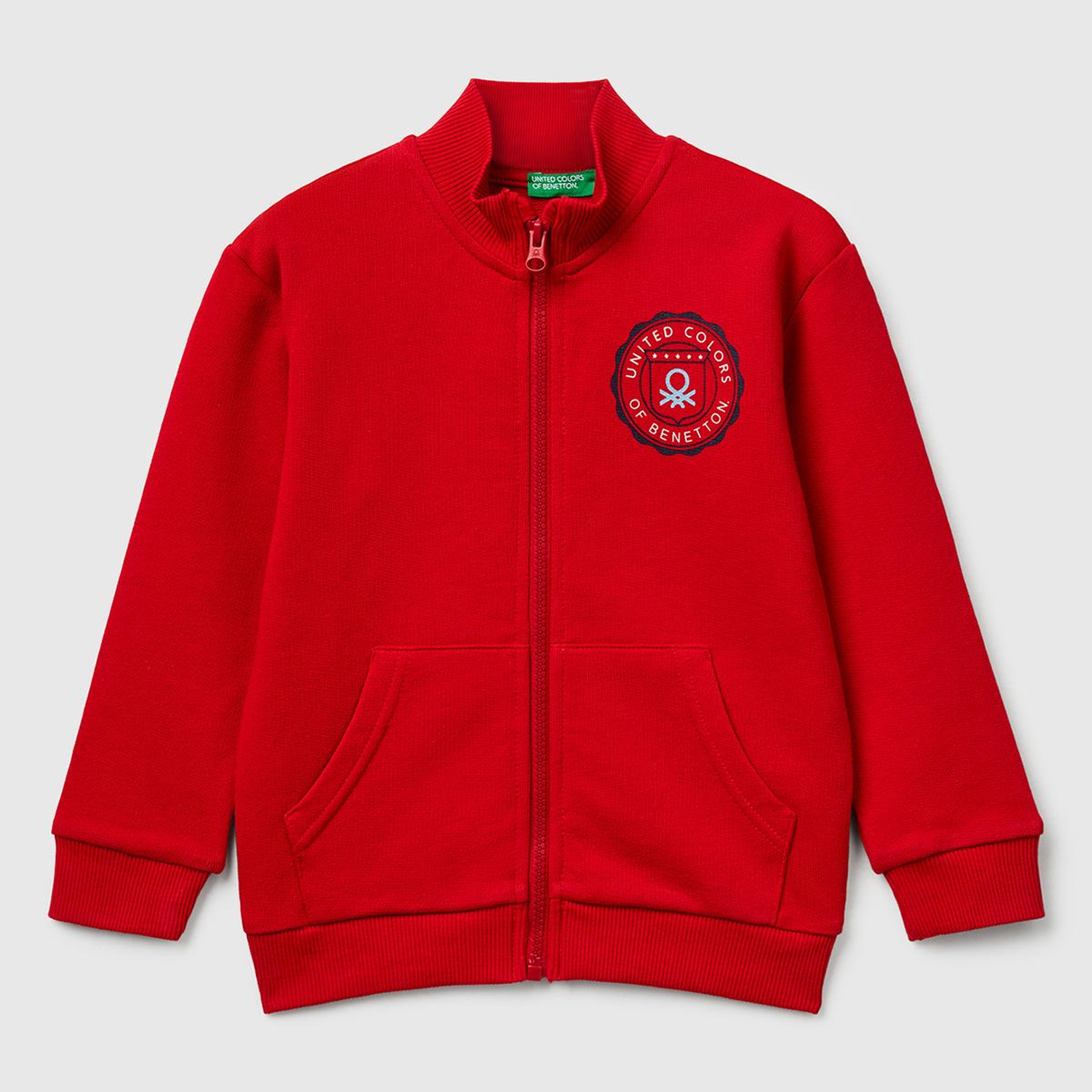 Erkek Çocuk Kırmızı Logo Detaylı Önü Fermuarlı Ribana Detaylı Sweatshirt