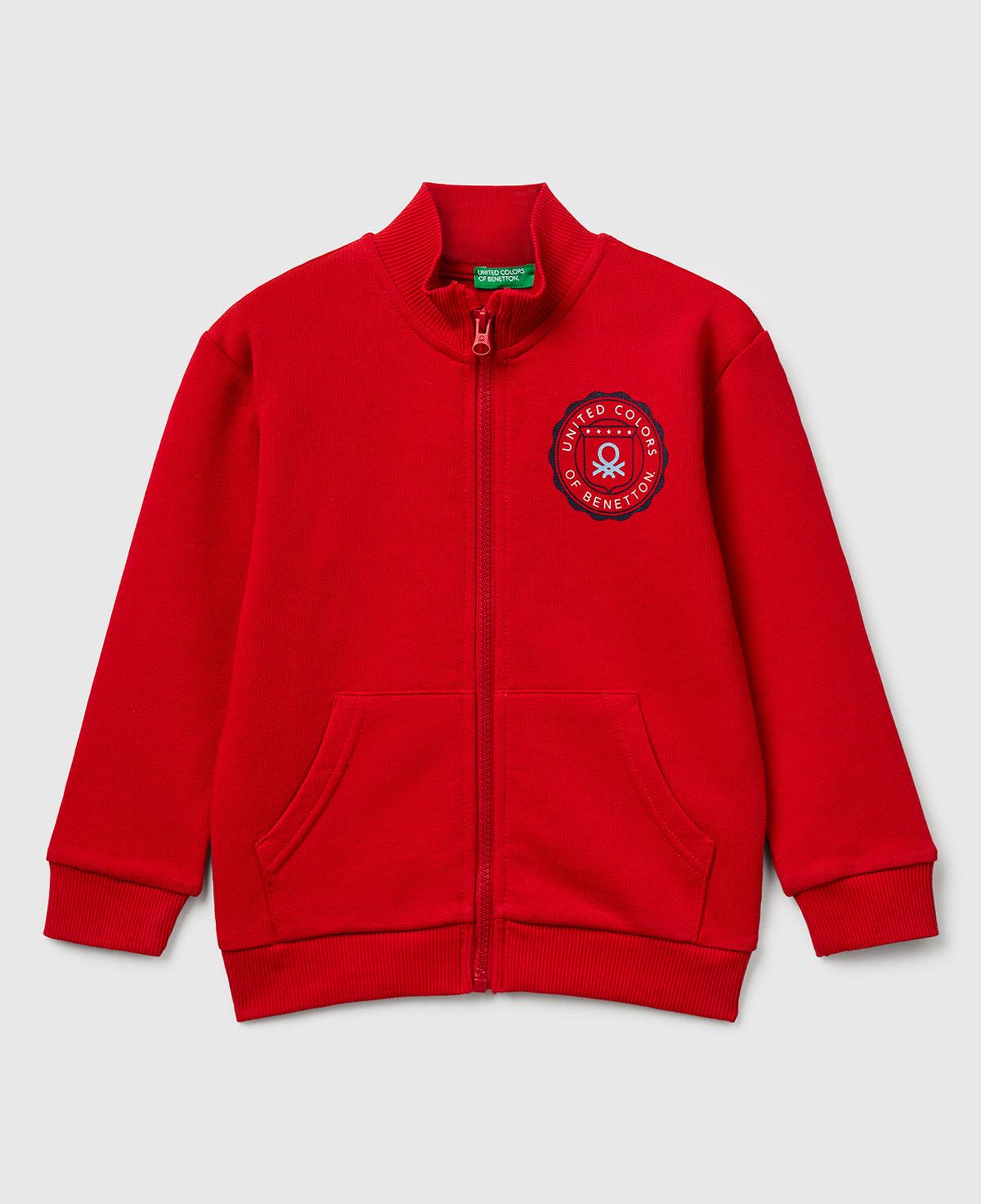 Erkek Çocuk Kırmızı Logo Detaylı Önü Fermuarlı Ribana Detaylı Sweatshirt