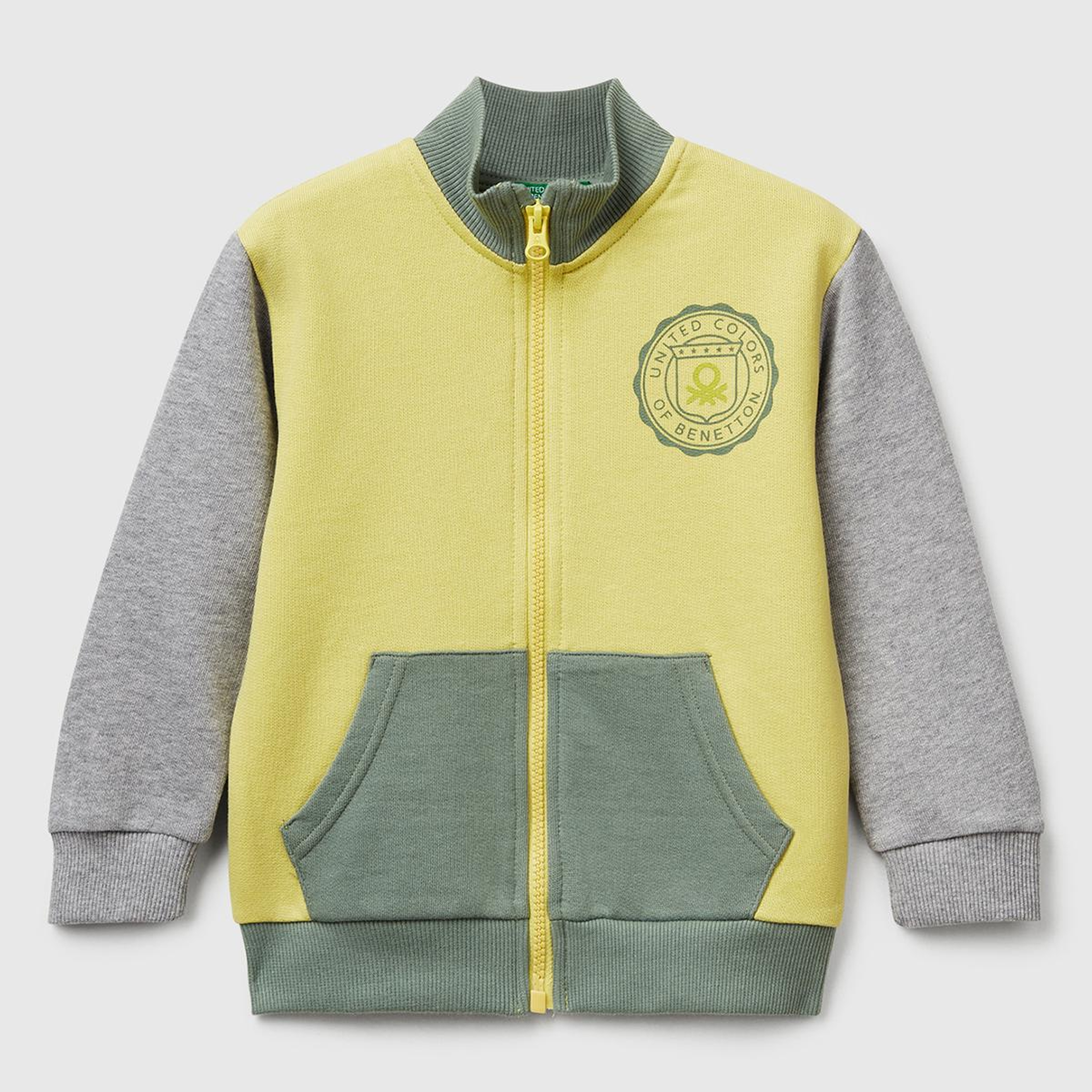 Erkek Çocuk Sarı-Gri Logo Detaylı Önü Fermuarlı Ribana Detaylı Sweatshirt
