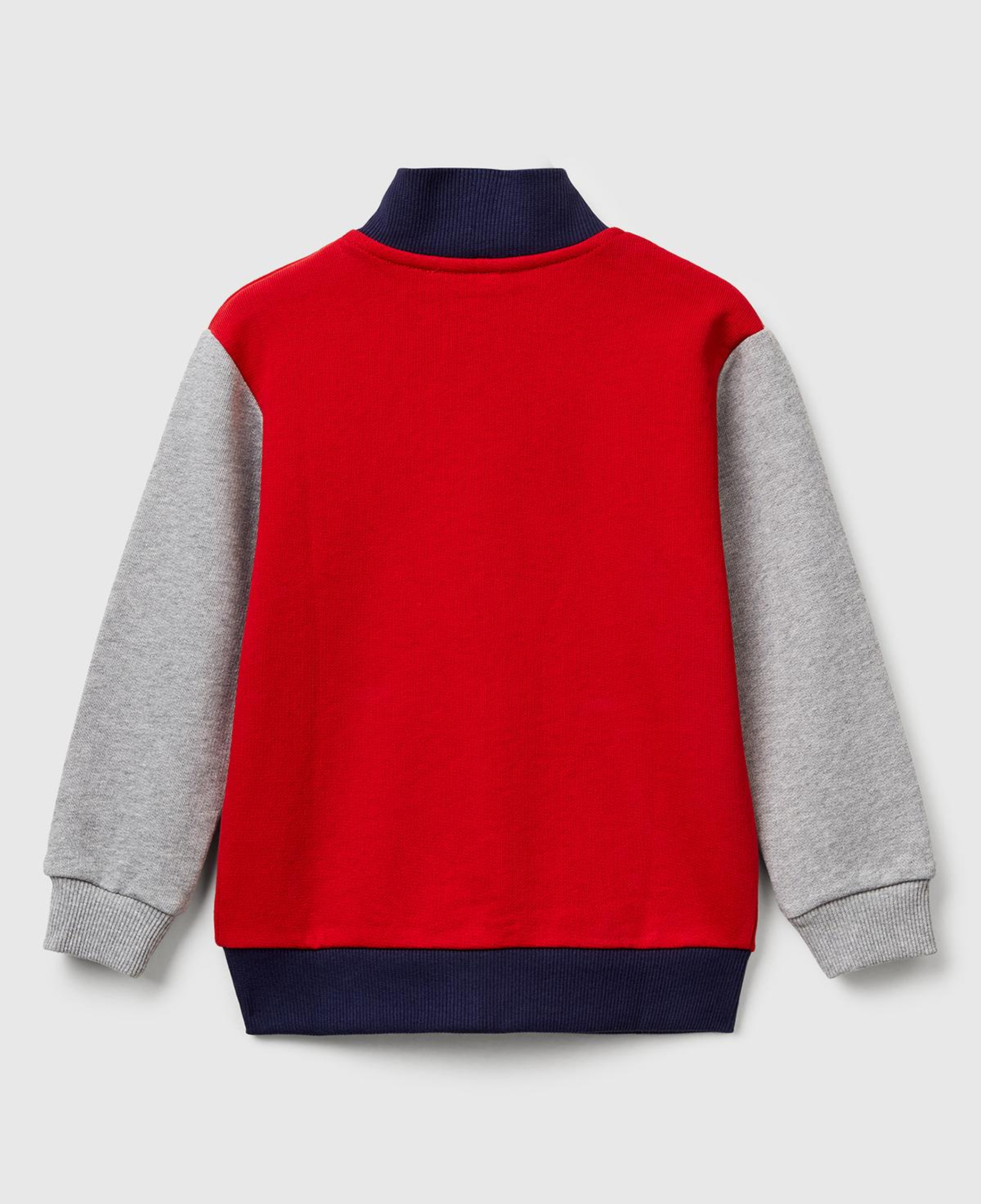 Erkek Çocuk Kırmızı-Gri Logo Detaylı Önü Fermuarlı Ribana Detaylı Sweatshirt