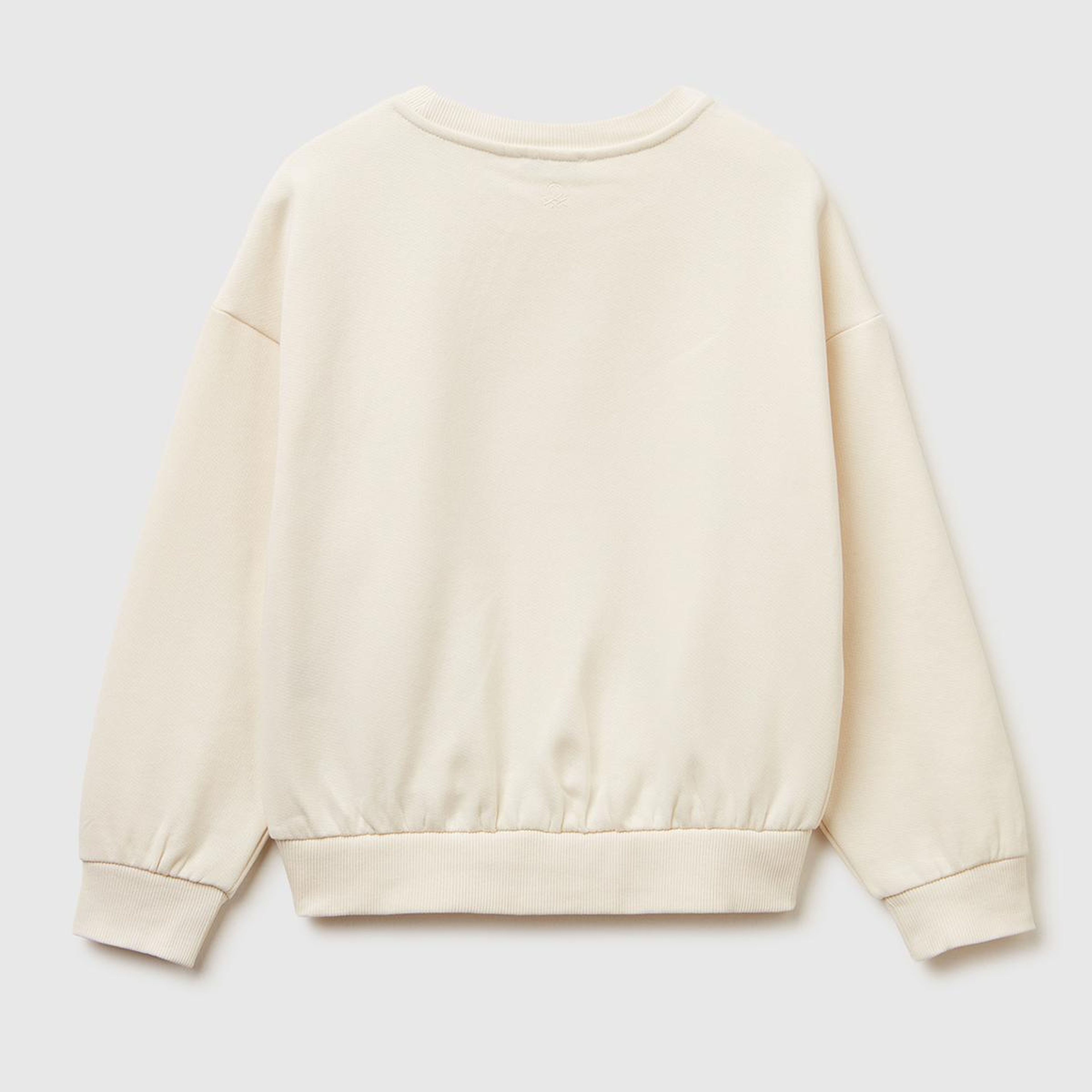 Kız Çocuk Ekru Önü Kristal Aplikeli Logo İşlemeli Ribanalı Şardonlu Sweatshirt