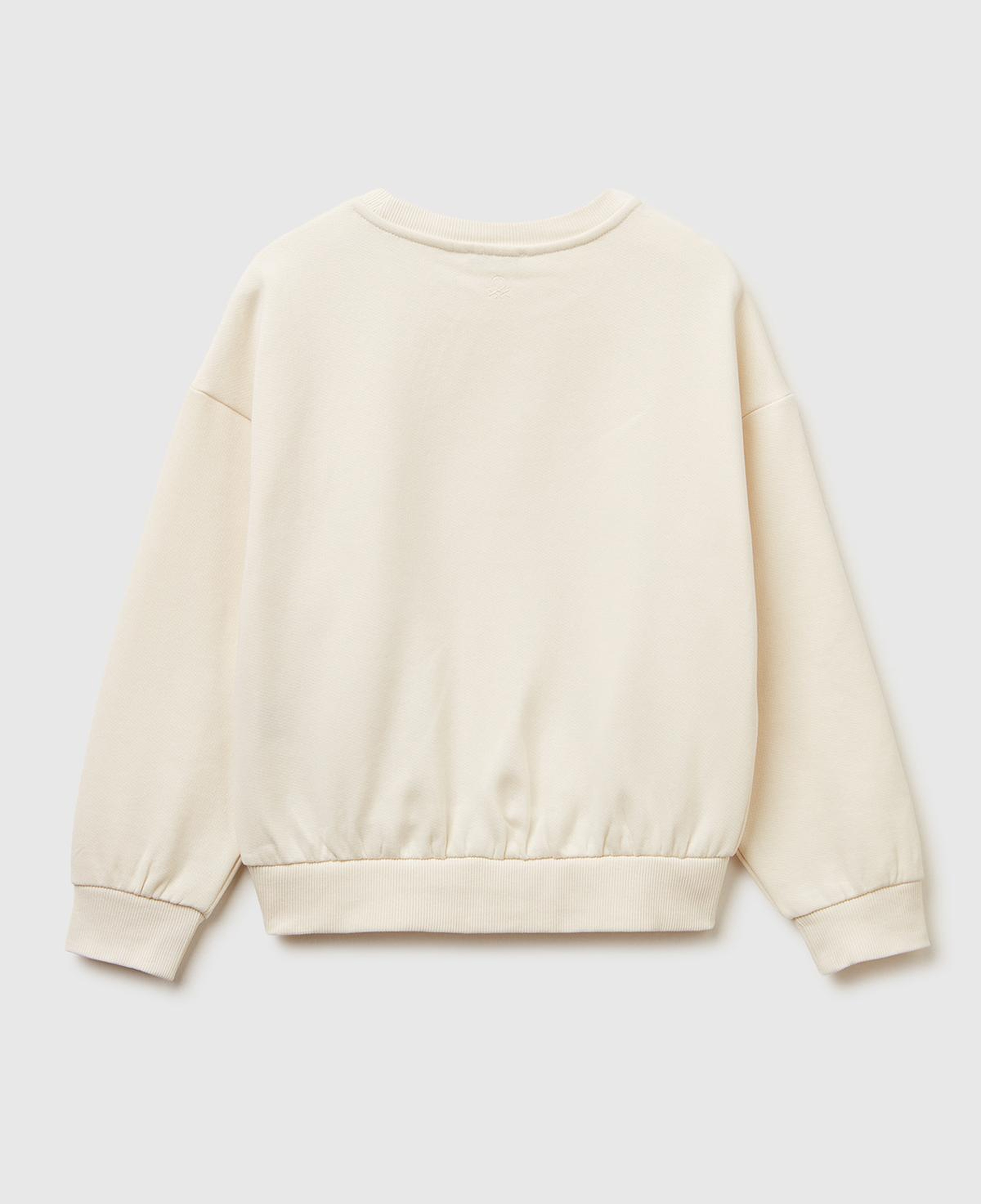 Kız Çocuk Ekru Önü Kristal Aplikeli Logo İşlemeli Ribanalı Şardonlu Sweatshirt