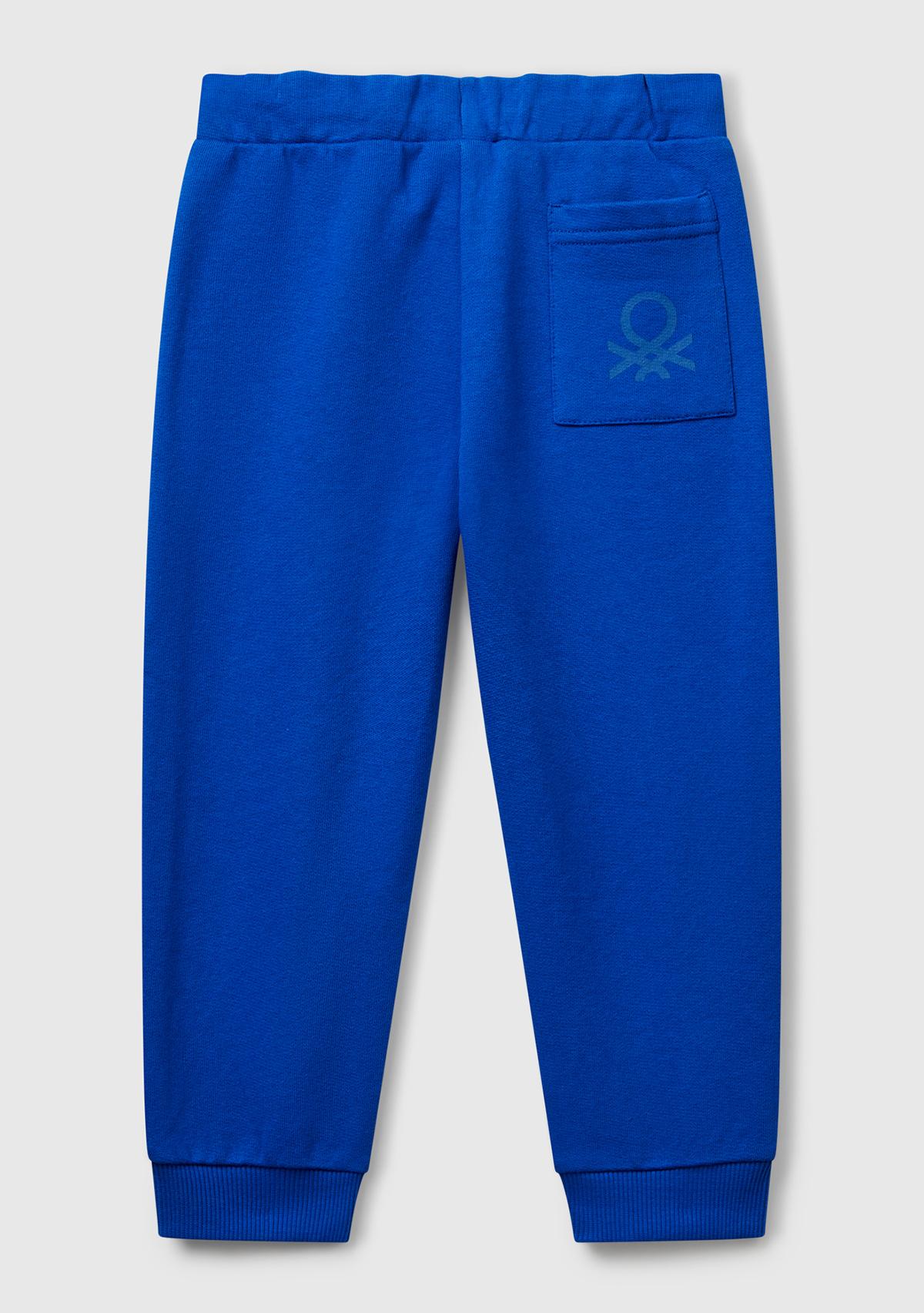 Erkek Çocuk Saks Mavisi Arka Cebi Logo Eşofman Altı