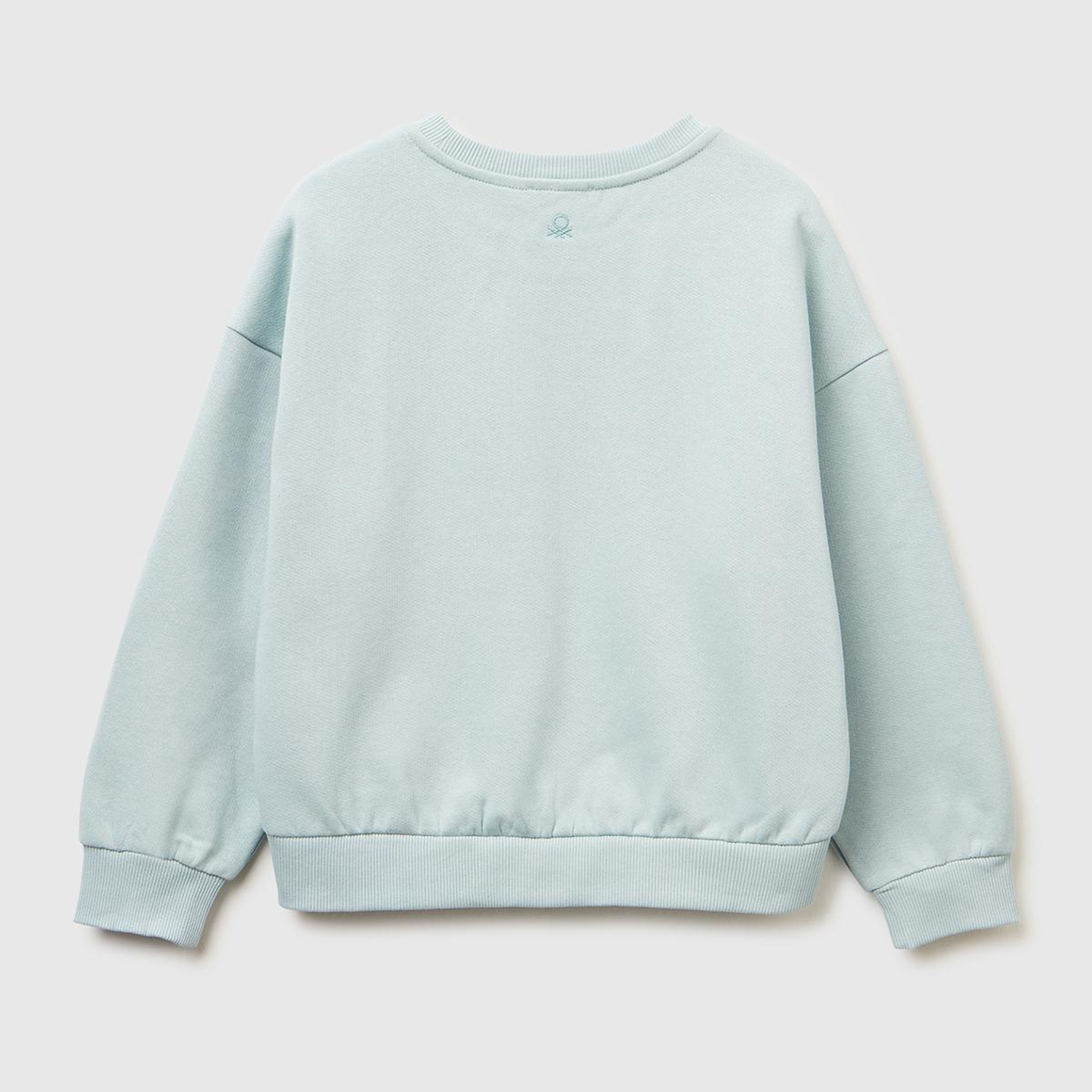 Kız Çocuk Su Yeşili Önü Kristal Aplikeli Logo İşlemeli Ribanalı Şardonlu Sweatshirt