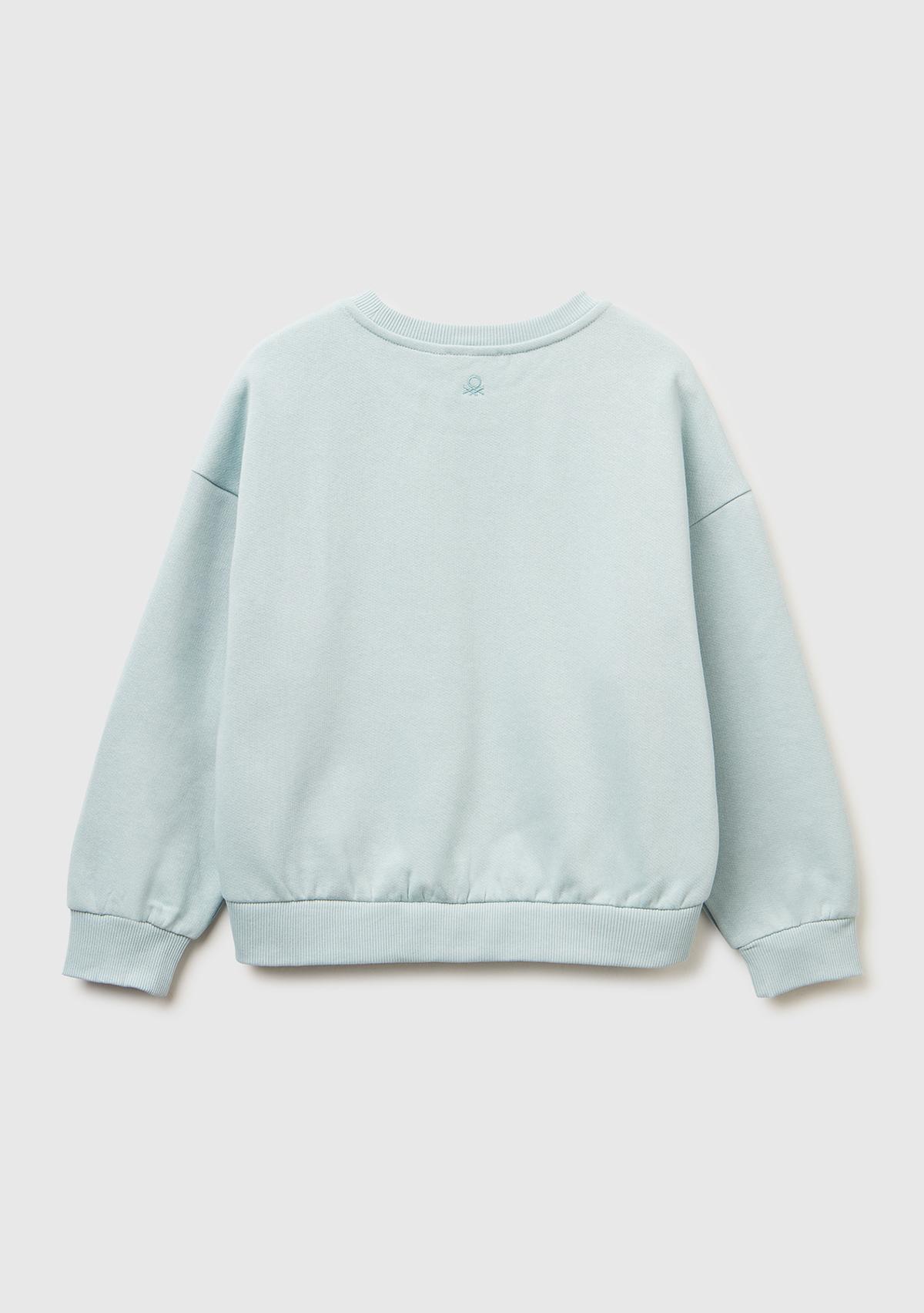 Kız Çocuk Su Yeşili Önü Kristal Aplikeli Logo İşlemeli Ribanalı Şardonlu Sweatshirt