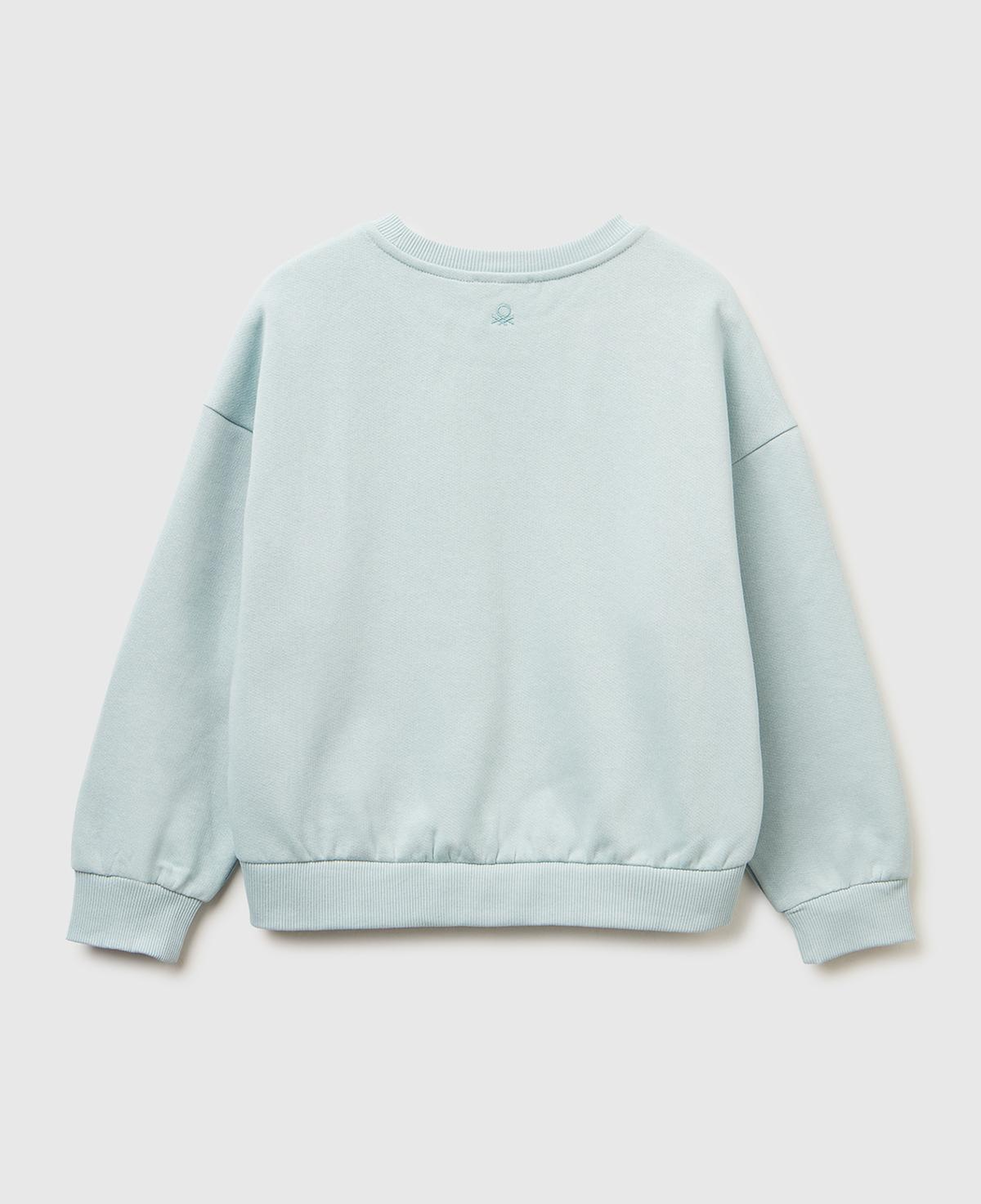 Kız Çocuk Su Yeşili Önü Kristal Aplikeli Logo İşlemeli Ribanalı Şardonlu Sweatshirt
