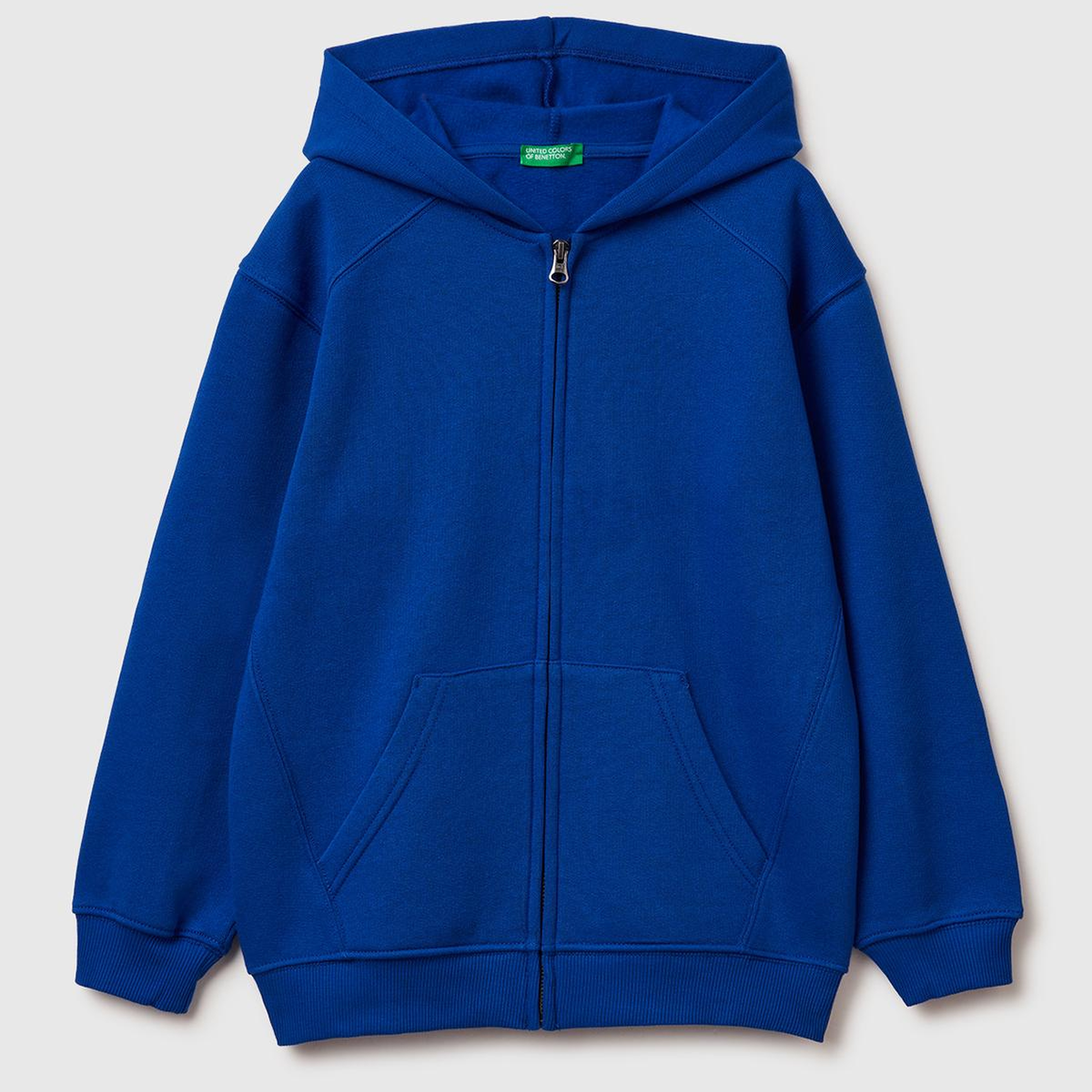 Erkek Çocuk Saks Mavisi Baskılı Cepli Fermuarlı Kapüşonlu Sweatshirt