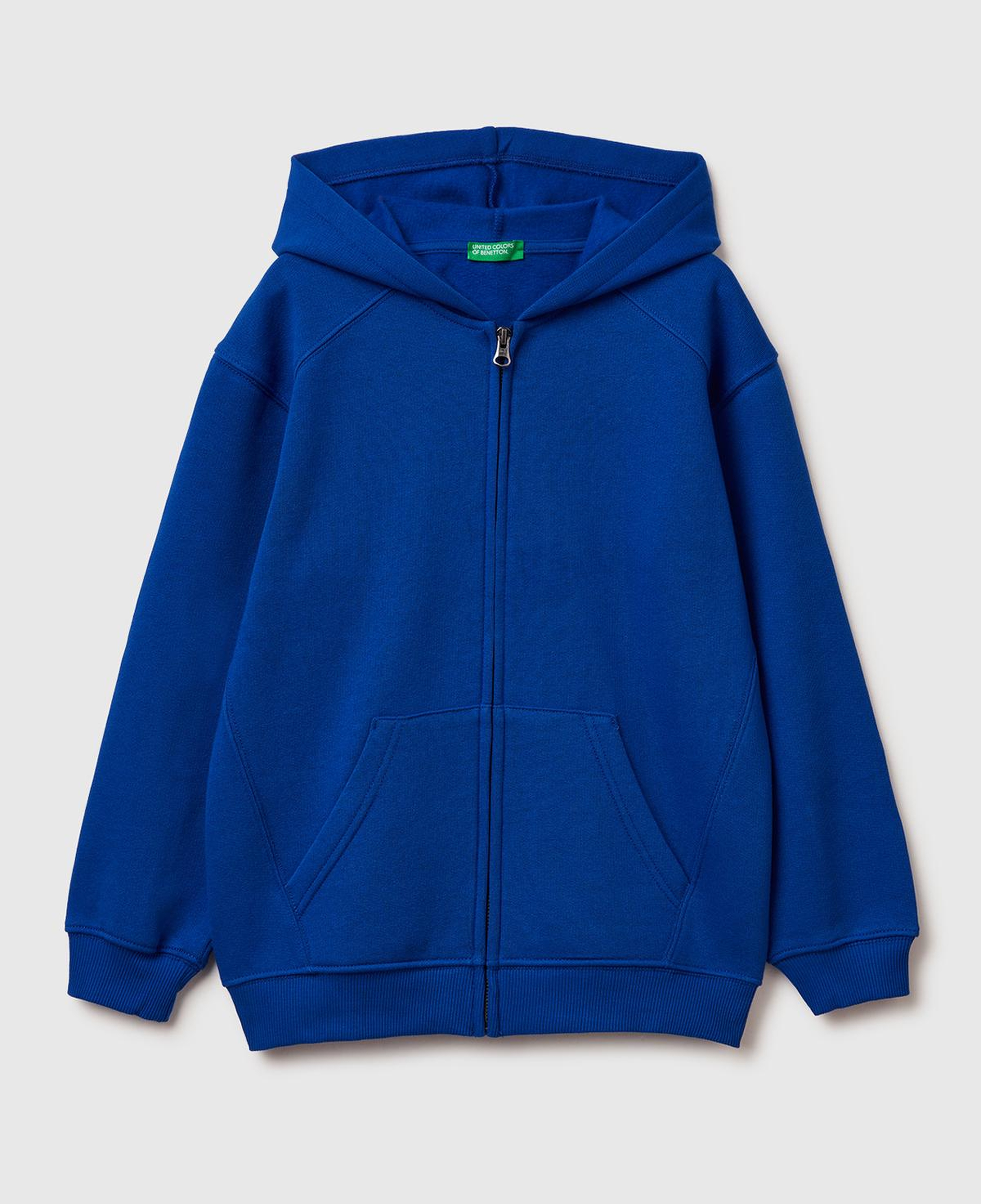 Erkek Çocuk Saks Mavisi Baskılı Cepli Fermuarlı Kapüşonlu Sweatshirt